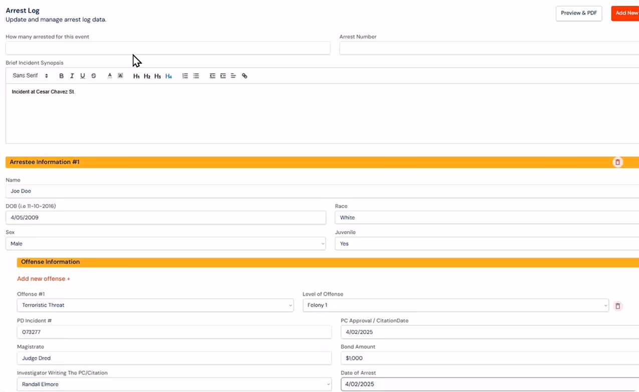 Secure, Error-Free Arrest Logging With Zero Data Re-Entry