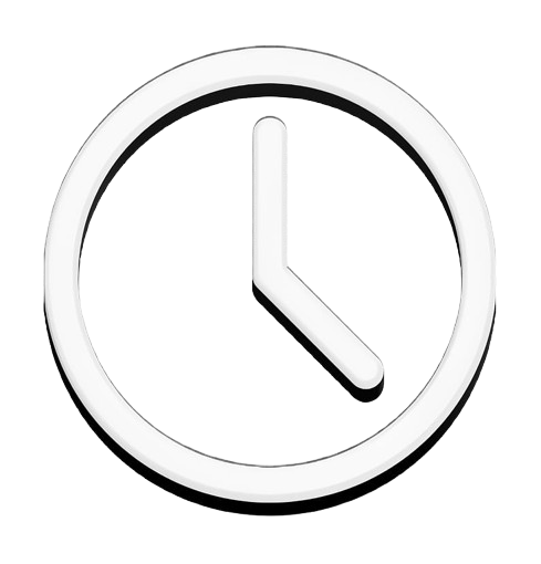 White clock icon showing the time as 3:00.