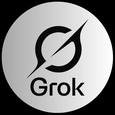 Grok logo with a stylized circular design and diagonal line inside a gray gradient circle.