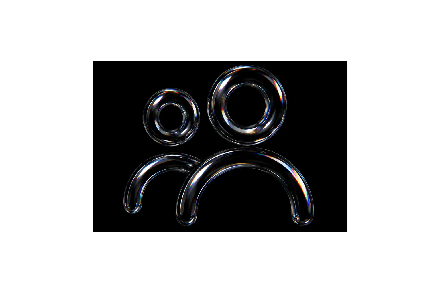 Two translucent 3D user icons with circular heads and curved bodies on a black background.