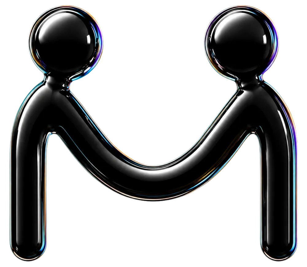 Glossy black spiral with five connected spheres on a black background.