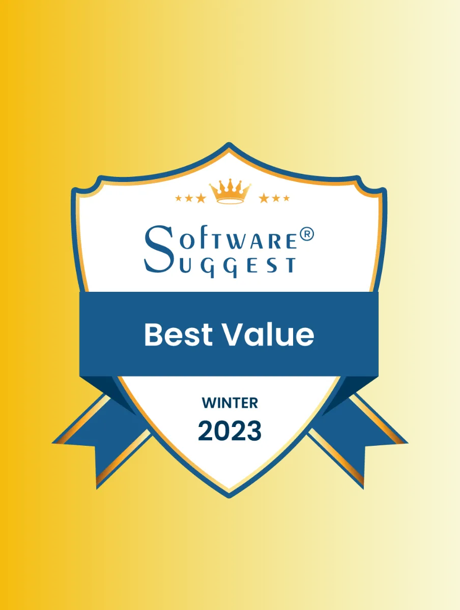 Software Suggest badge for Best Value award winter 2023 on a yellow gradient background.