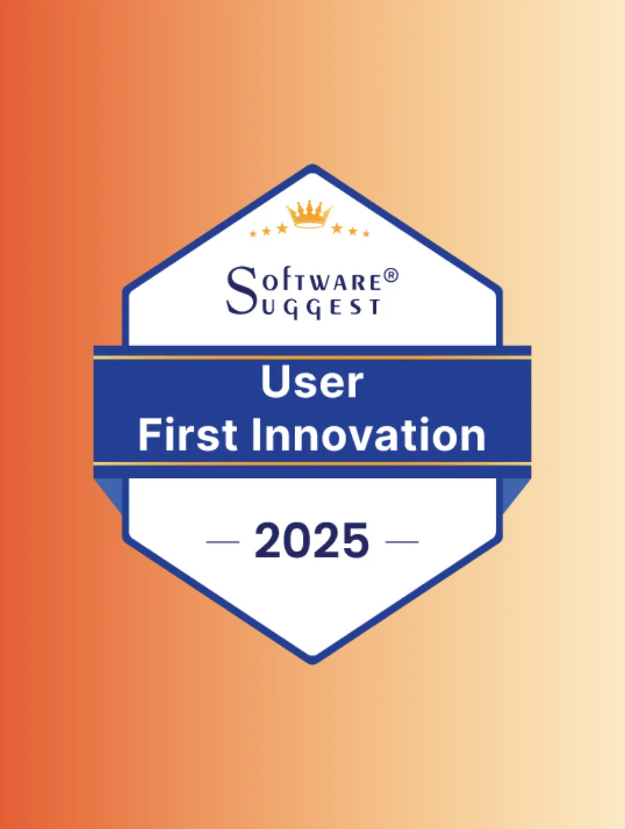 Software Suggest badge for User First Innovation award 2025 on orange background.