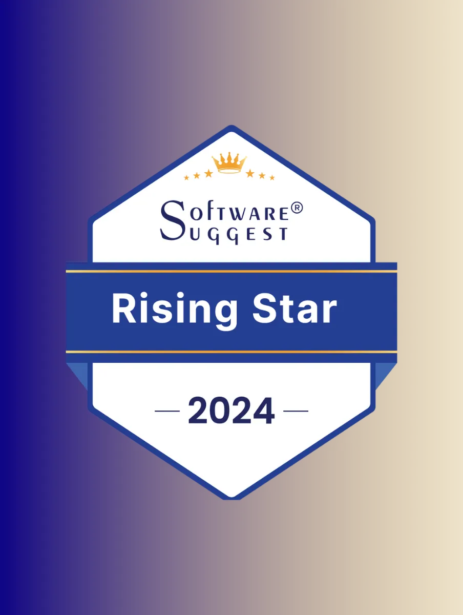 Software Suggest Rising Star 2024 award badge with a crown and star design on blue gold gradient.