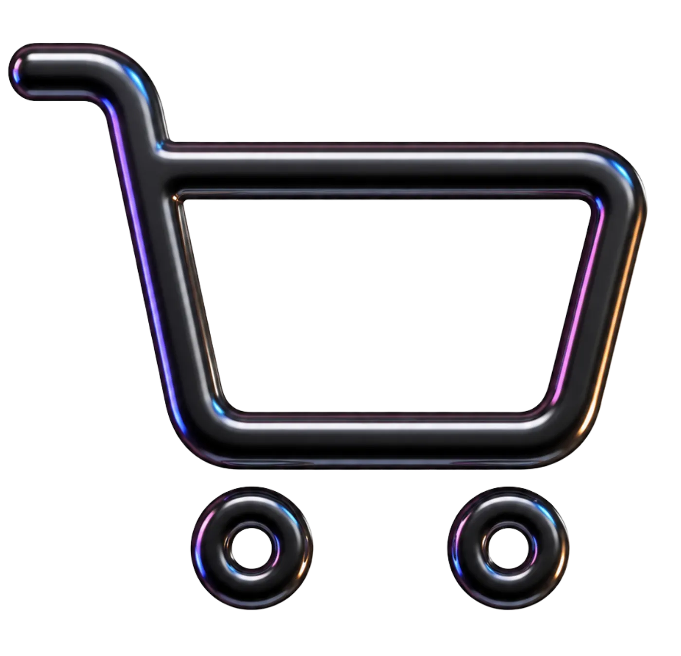 Black metallic shopping cart icon with two wheels on a transparent background.