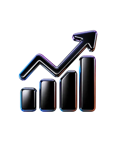 Black bar chart with ascending bars and an arrow indicating upward growth or progress.