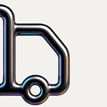 Metallic outline icon of a truck on a light background.