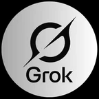 Grok logo with a stylized circular design and diagonal line inside a gray gradient circle.
