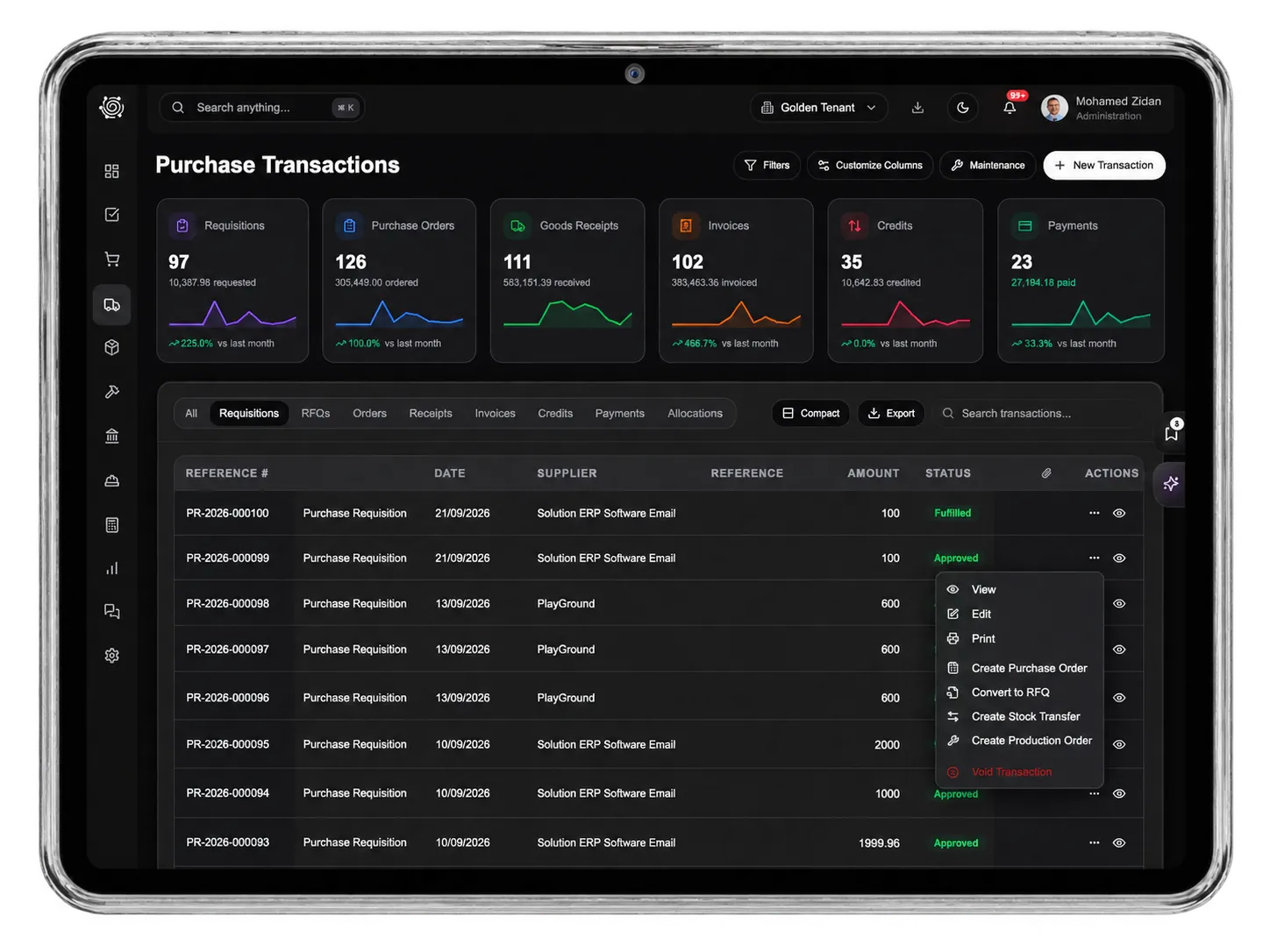 DNA ERP Purchase & Procurement — tablet preview