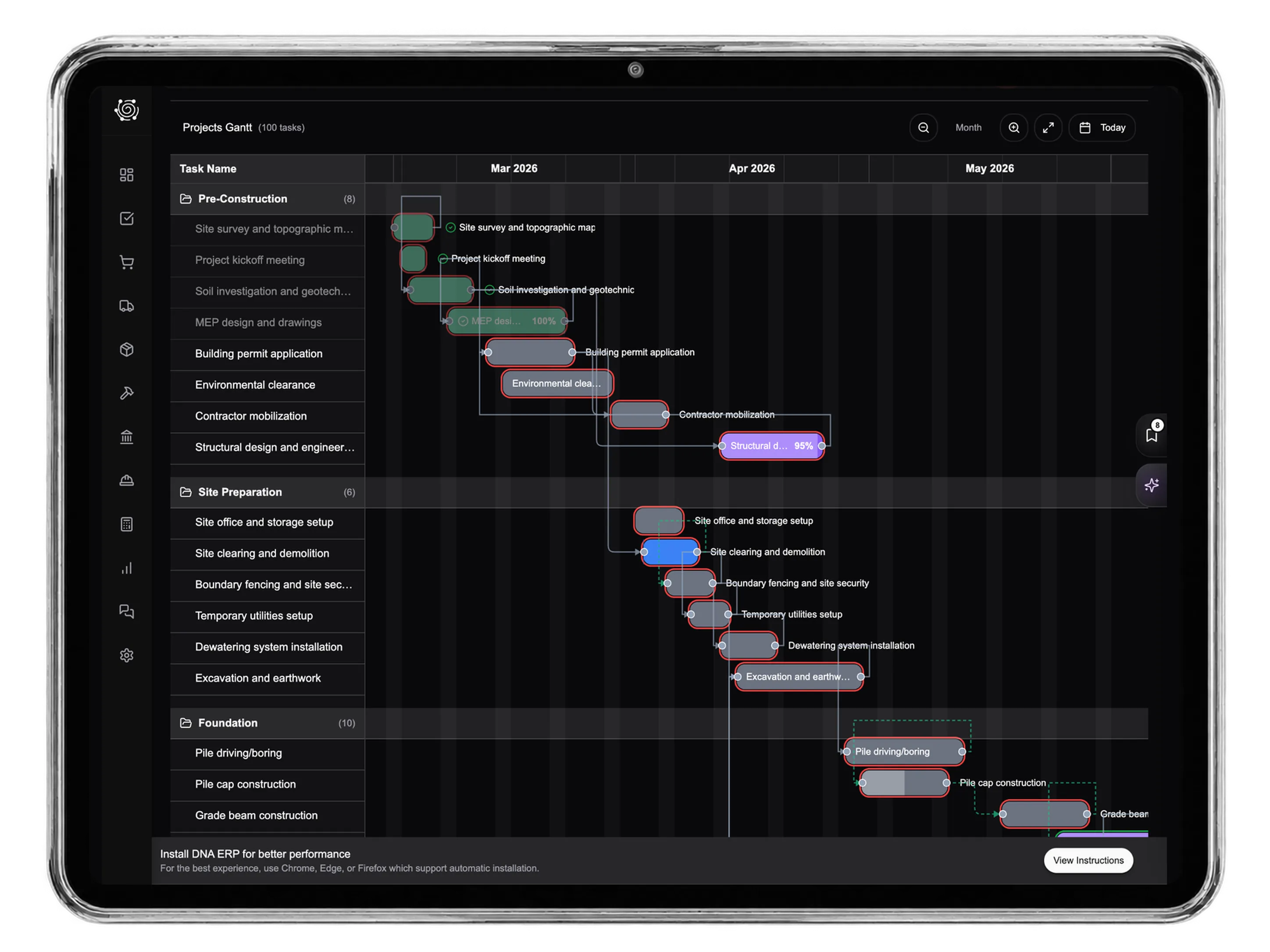 DNA ERP Projects & Tasks — tablet preview