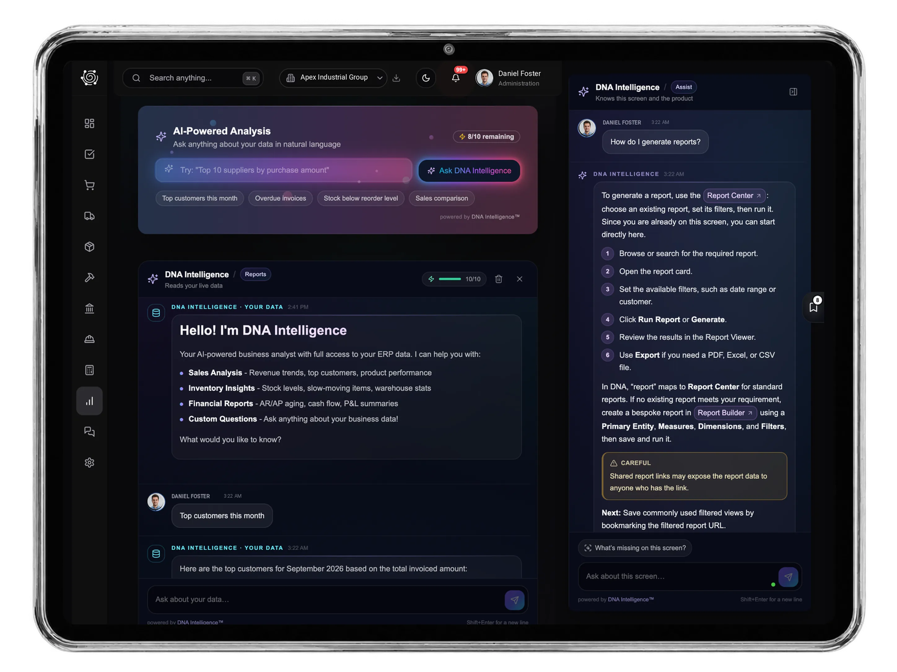DNA ERP DNA Intelligence — tablet preview