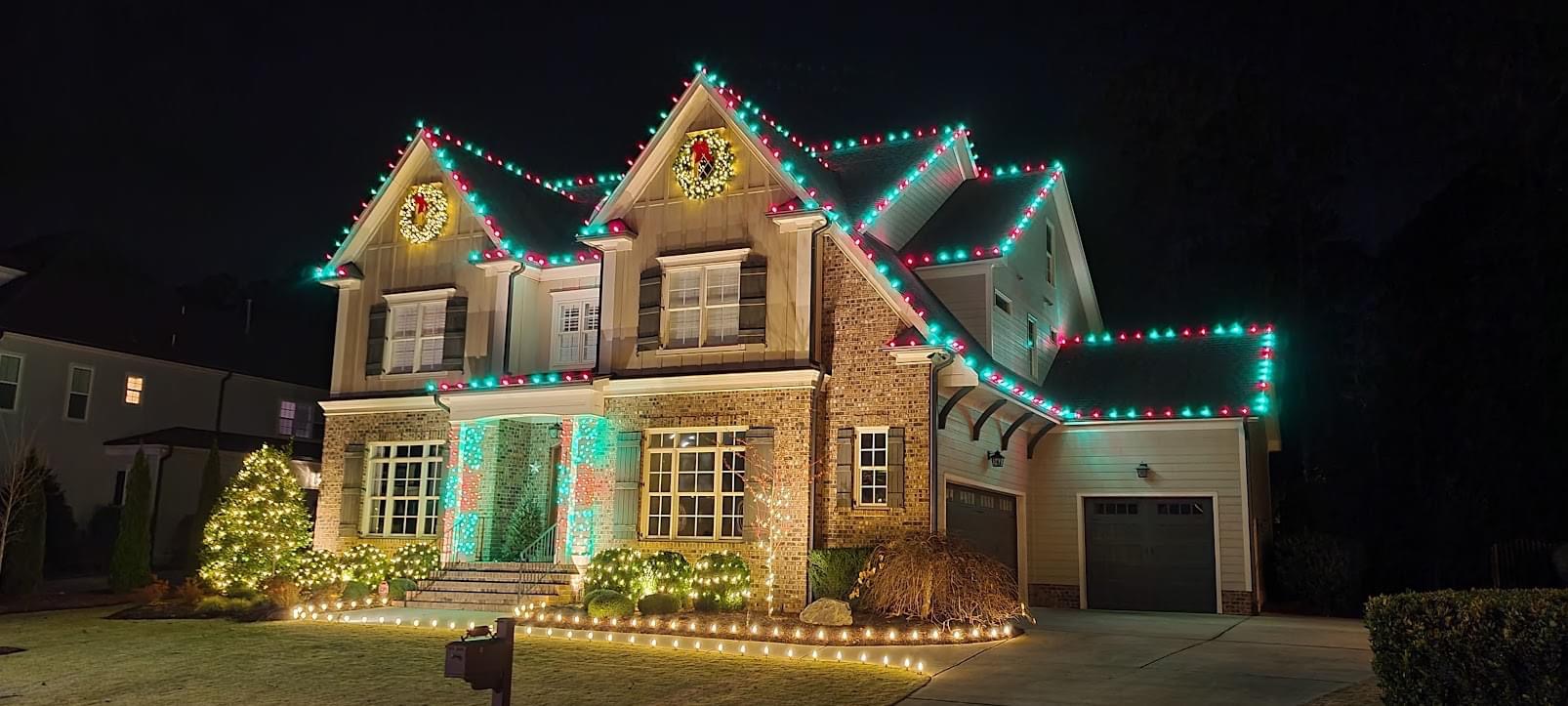 A house filled with Christmas lights.