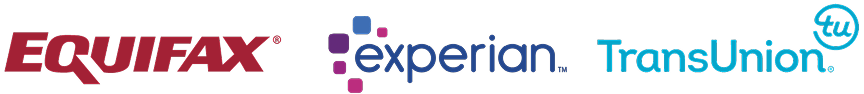 Equifax, Experian, and TransUnion credit bureau logos