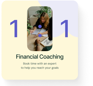Financial coaching interface with John Smith, Financial Wellbeing Coach, showing topics like setting goals, budgeting, and building credit