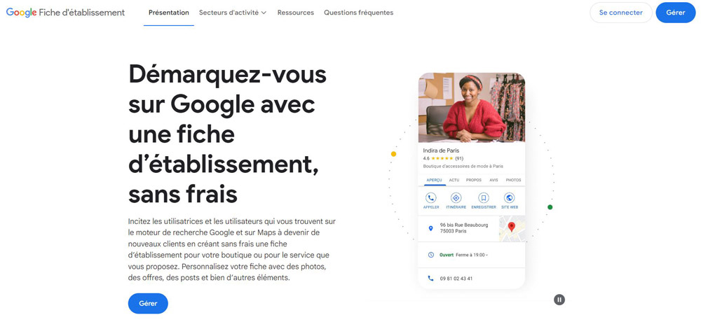 Page d'accueil Google My Business