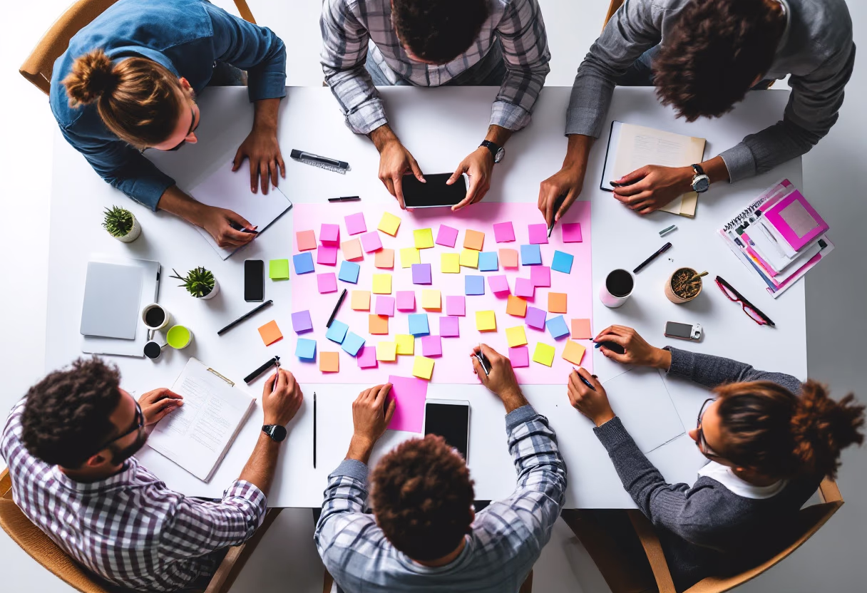 image of team brainstorming session (for a graphic design studio)