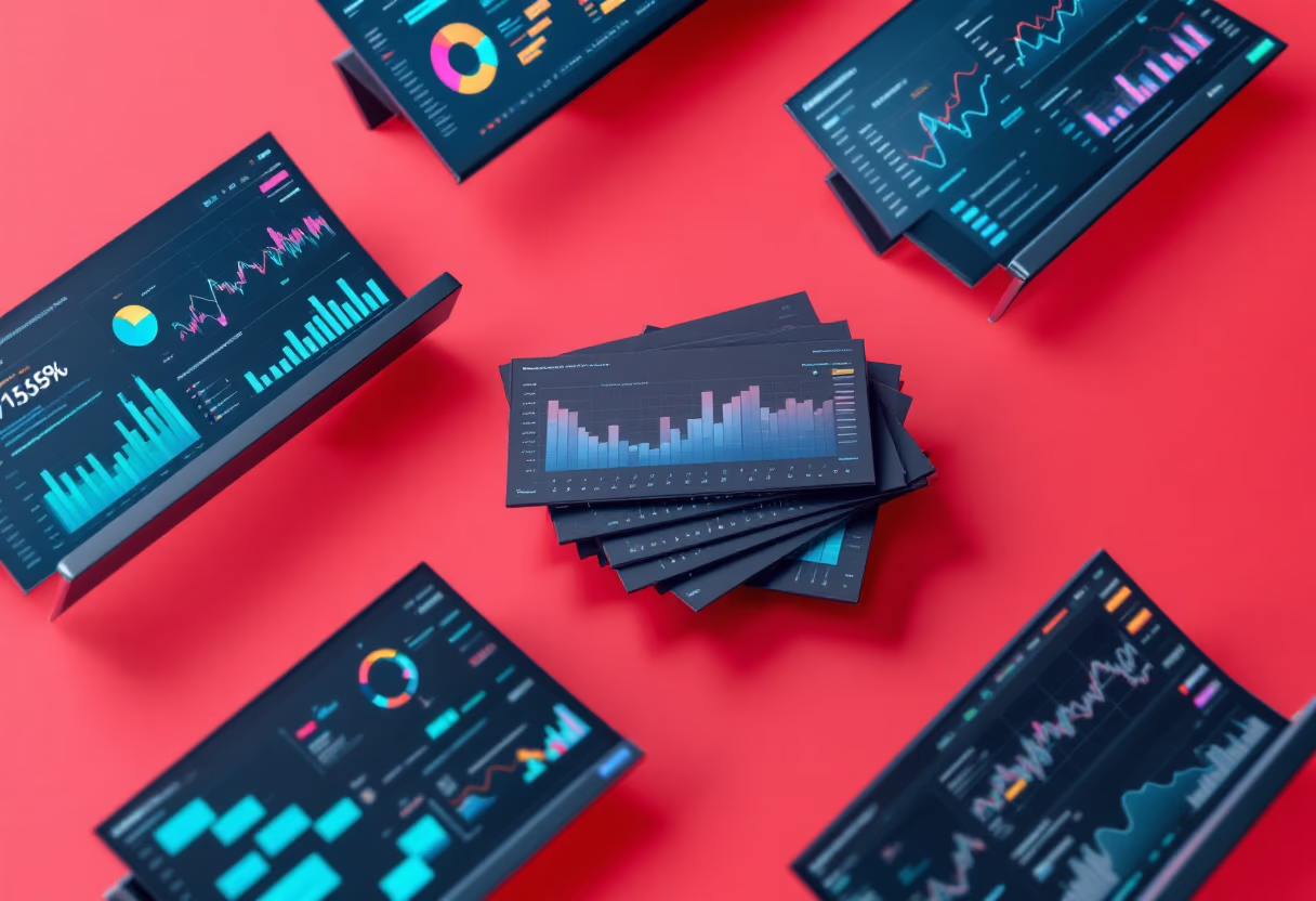 image of multiple computer screens in an analytics consulting room