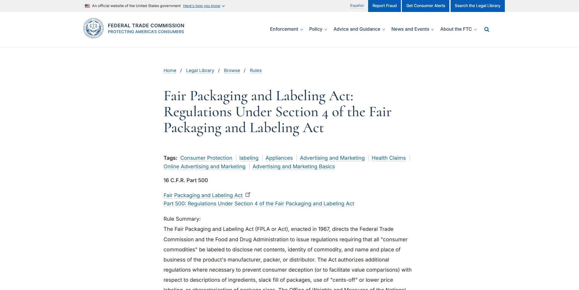 Fair Packaging and Labeling Act