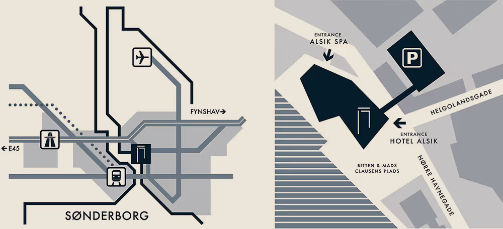 Et kort der viser placeringen af Syttende og Alsik i Sønderborgs gader.