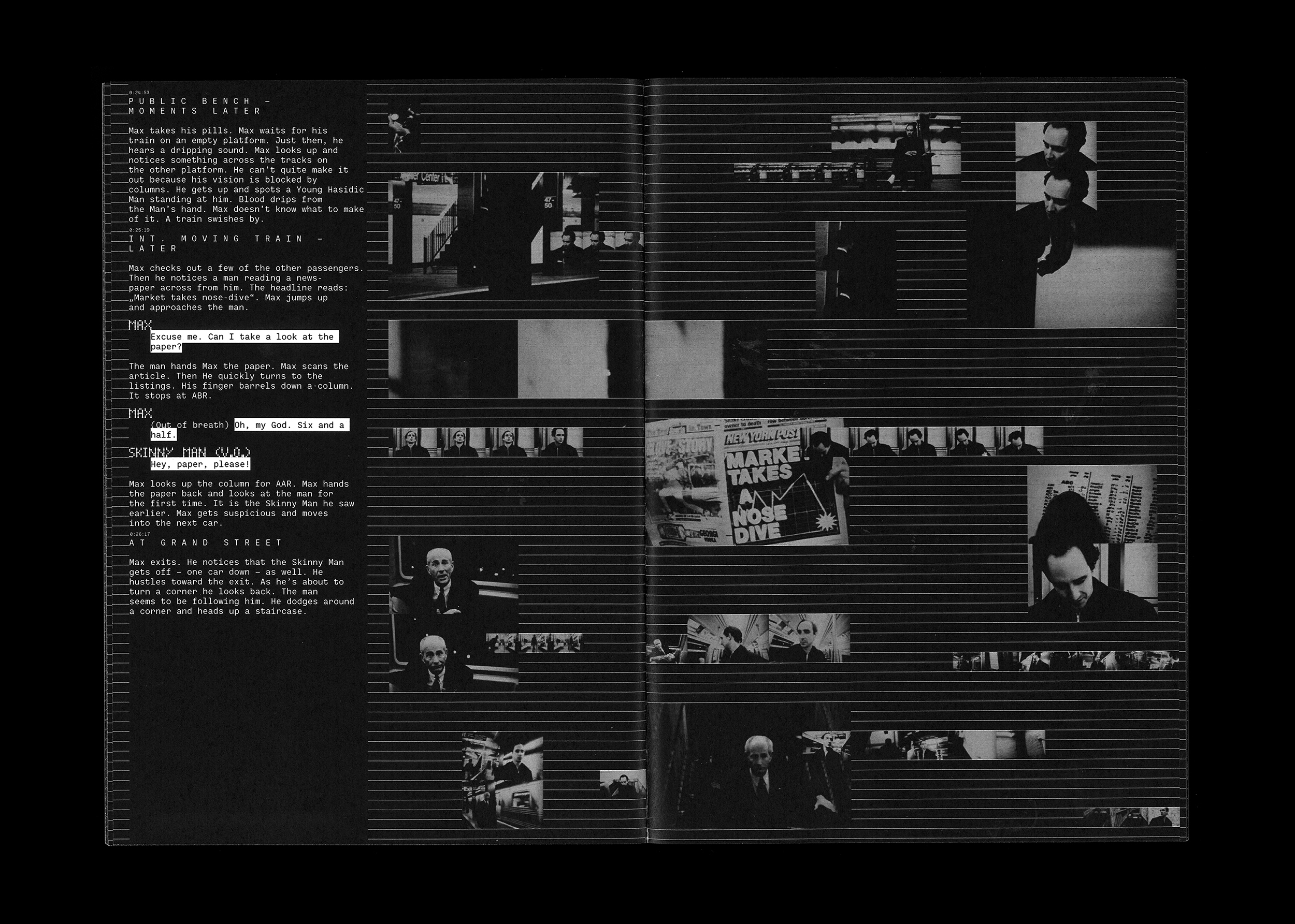 Seventh doublepage example of the book "PI" in black and white