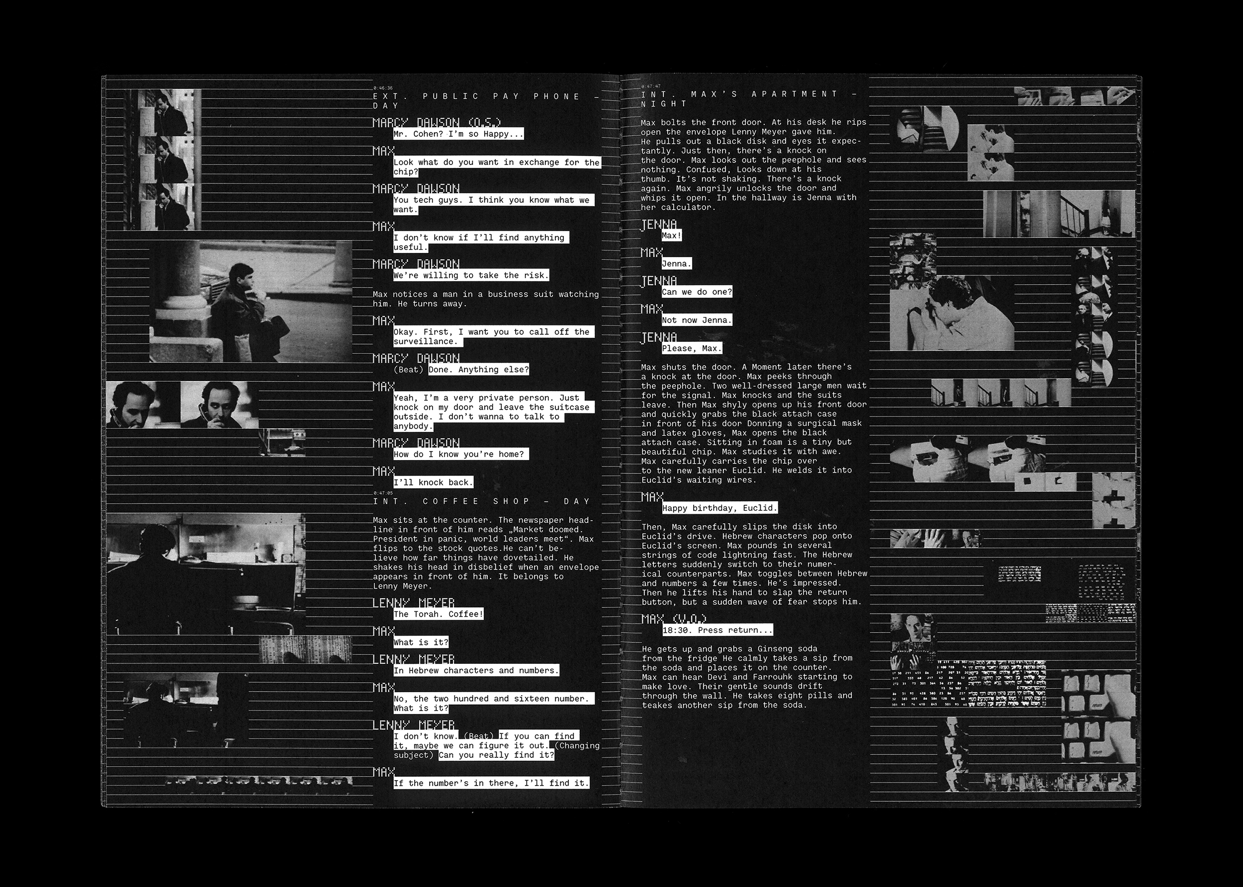 Third doublepage example of the book "PI" in black and white