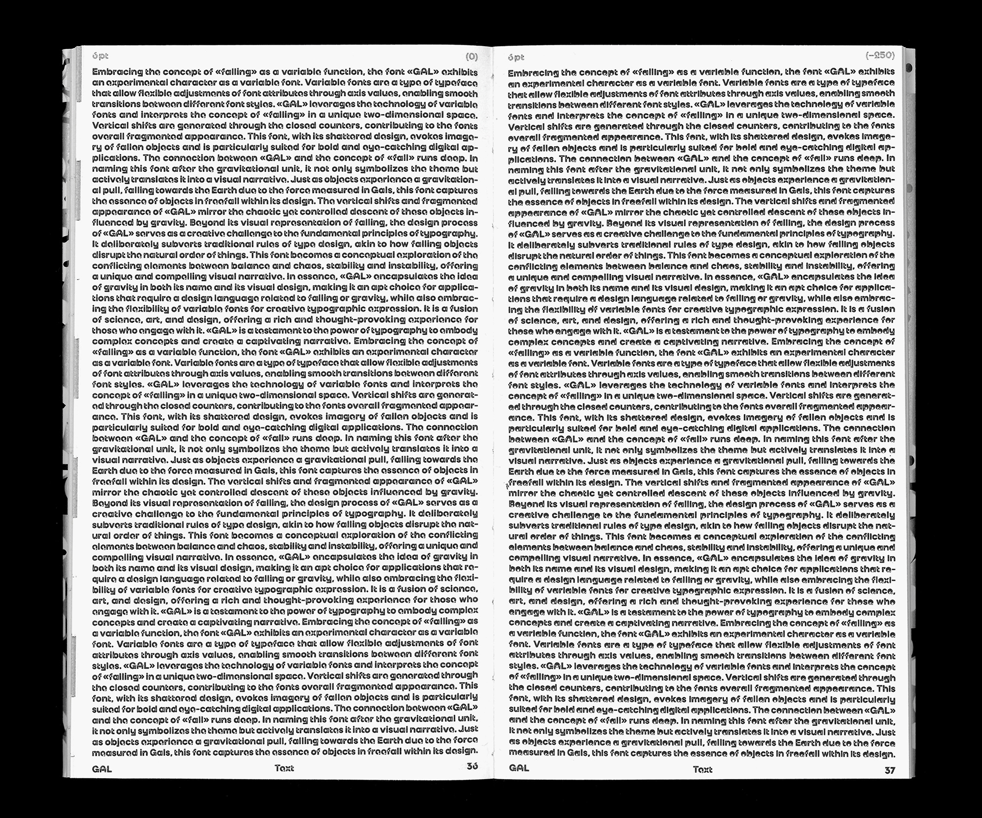 Example of the GAL specimen book whith the font shown in a very small size