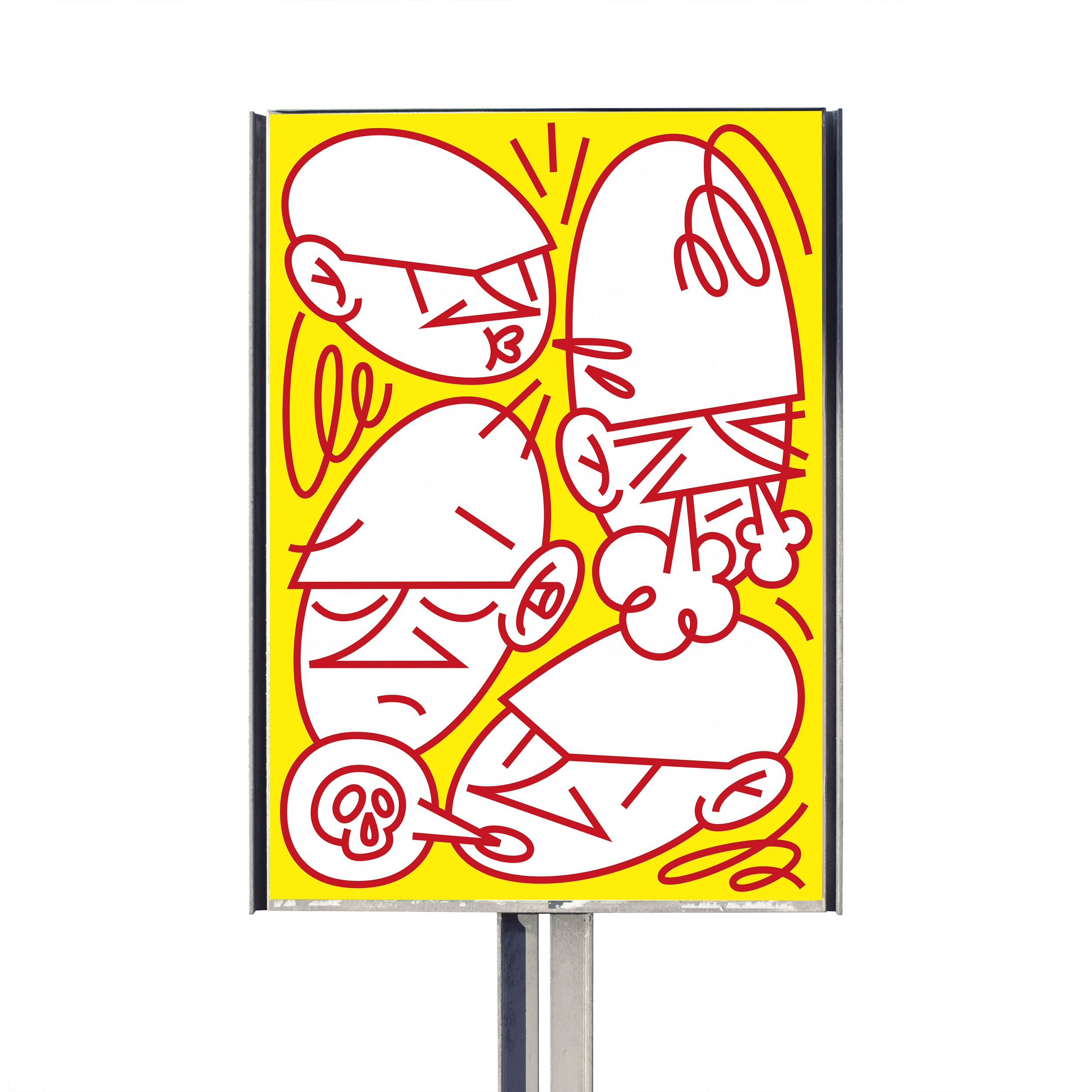 Illustration of people being mad at each other on a big F4 poster