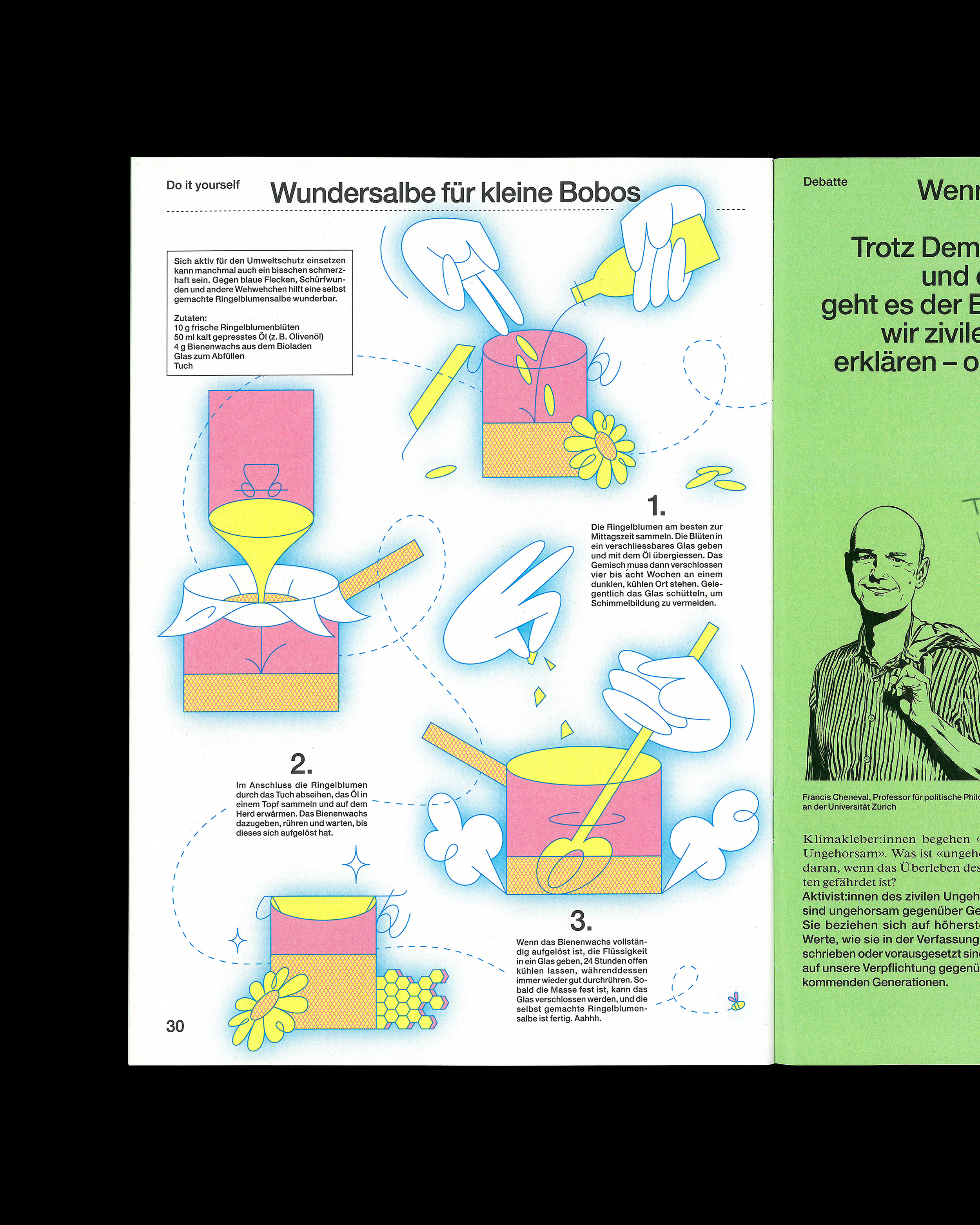 Page out of the Greenpeace magazine showing how easy you can maka a DIY Salve at home
