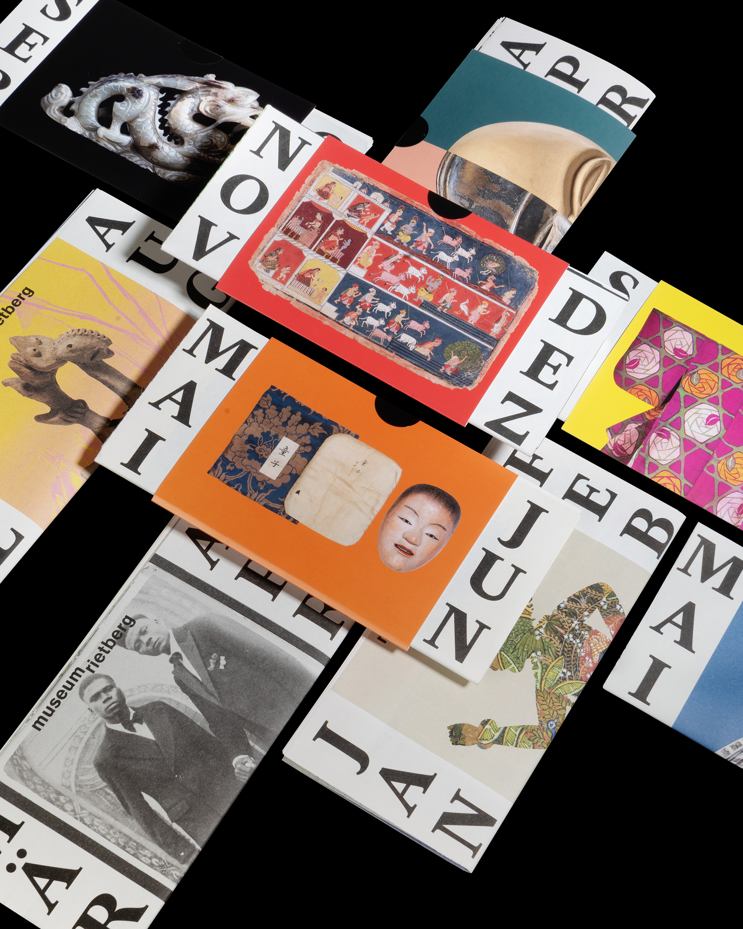 Overview of all the Rietberg program Covers over the years fold together and on top of each other