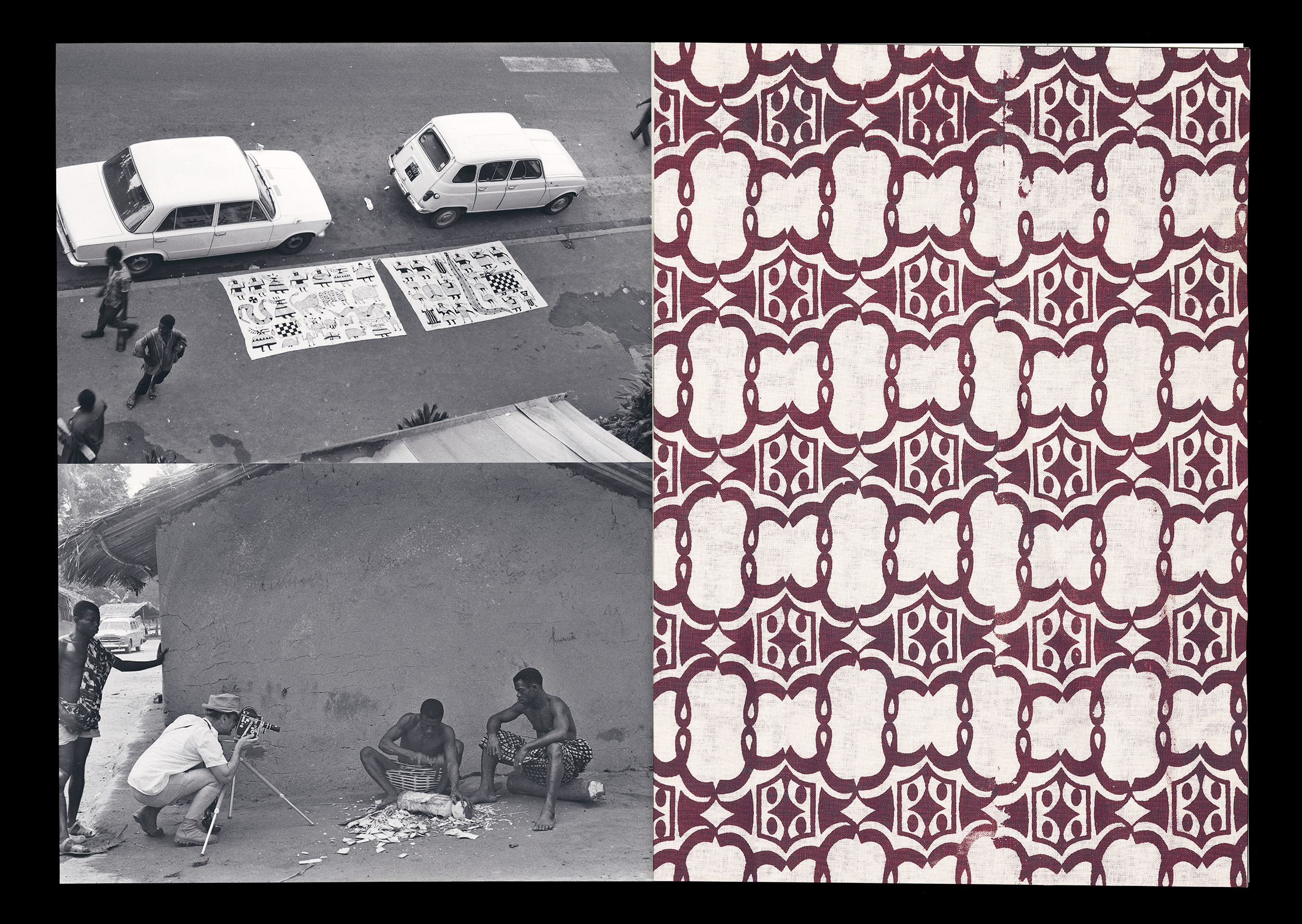 Double page example of the Rietberg Program showing an African pattern and two black and white photos