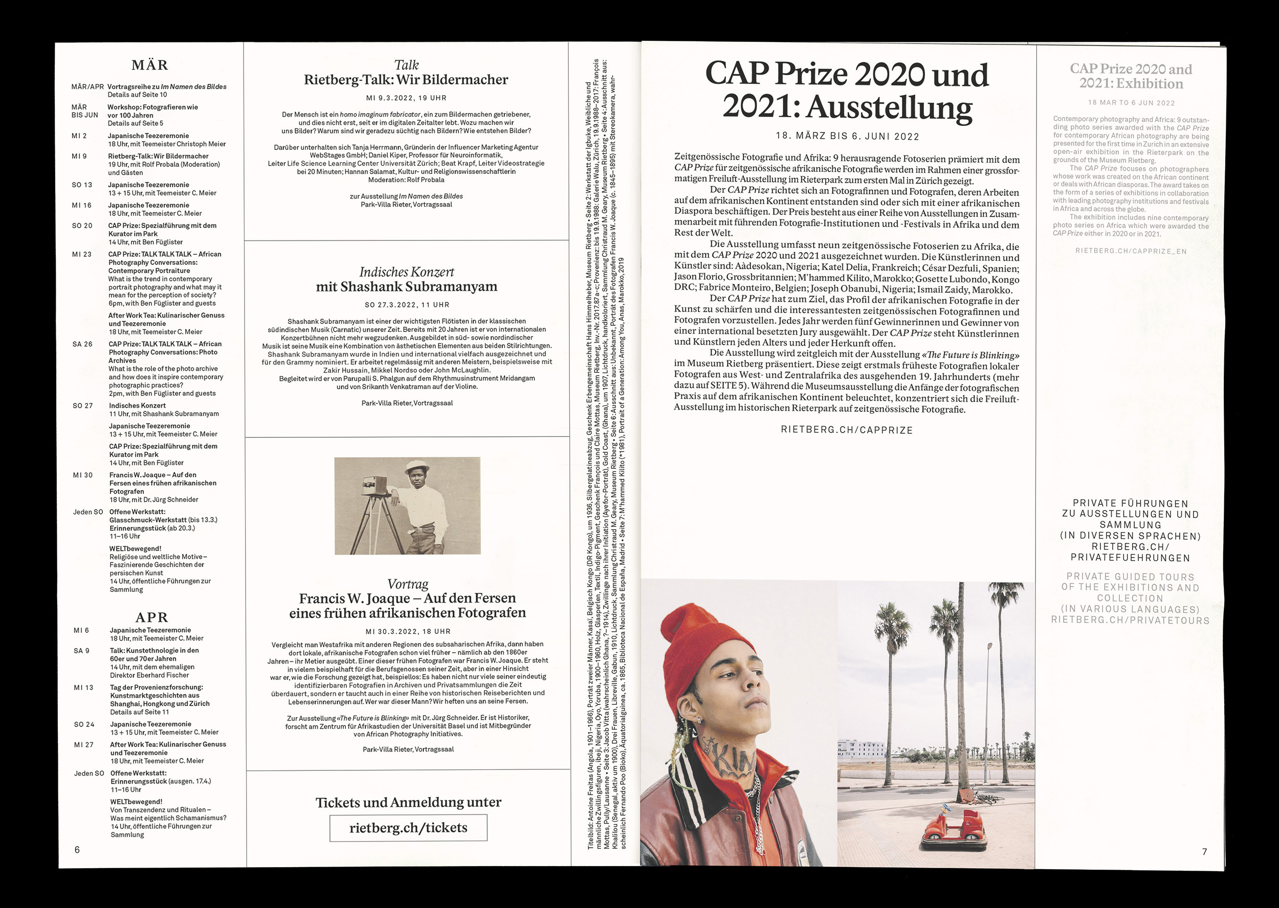 Second double page example of the Rietberg Program showing the program and workshops of the next two months 