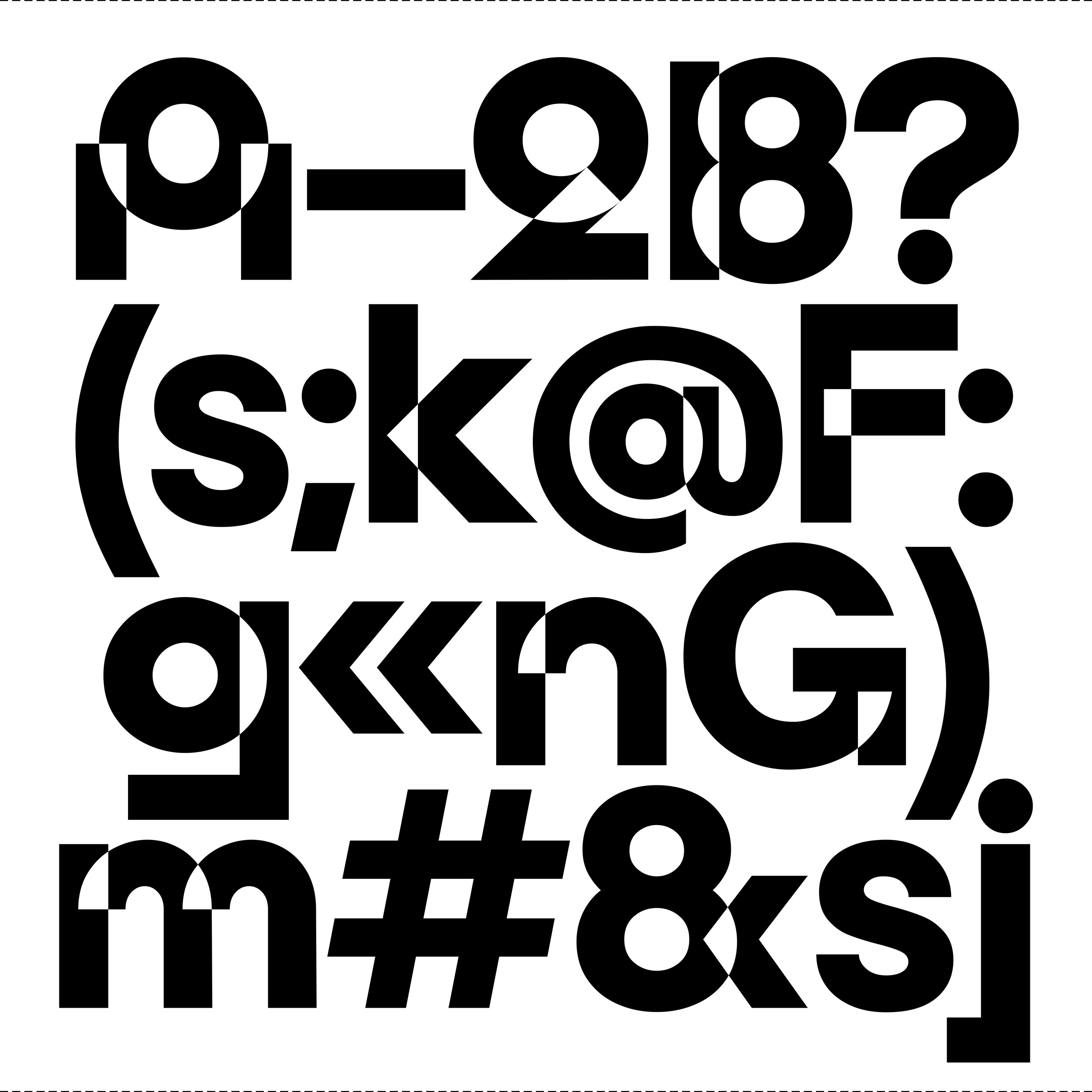 Type Example written in the GAL Font. Experimental, fragmented, bold, black font on white background.