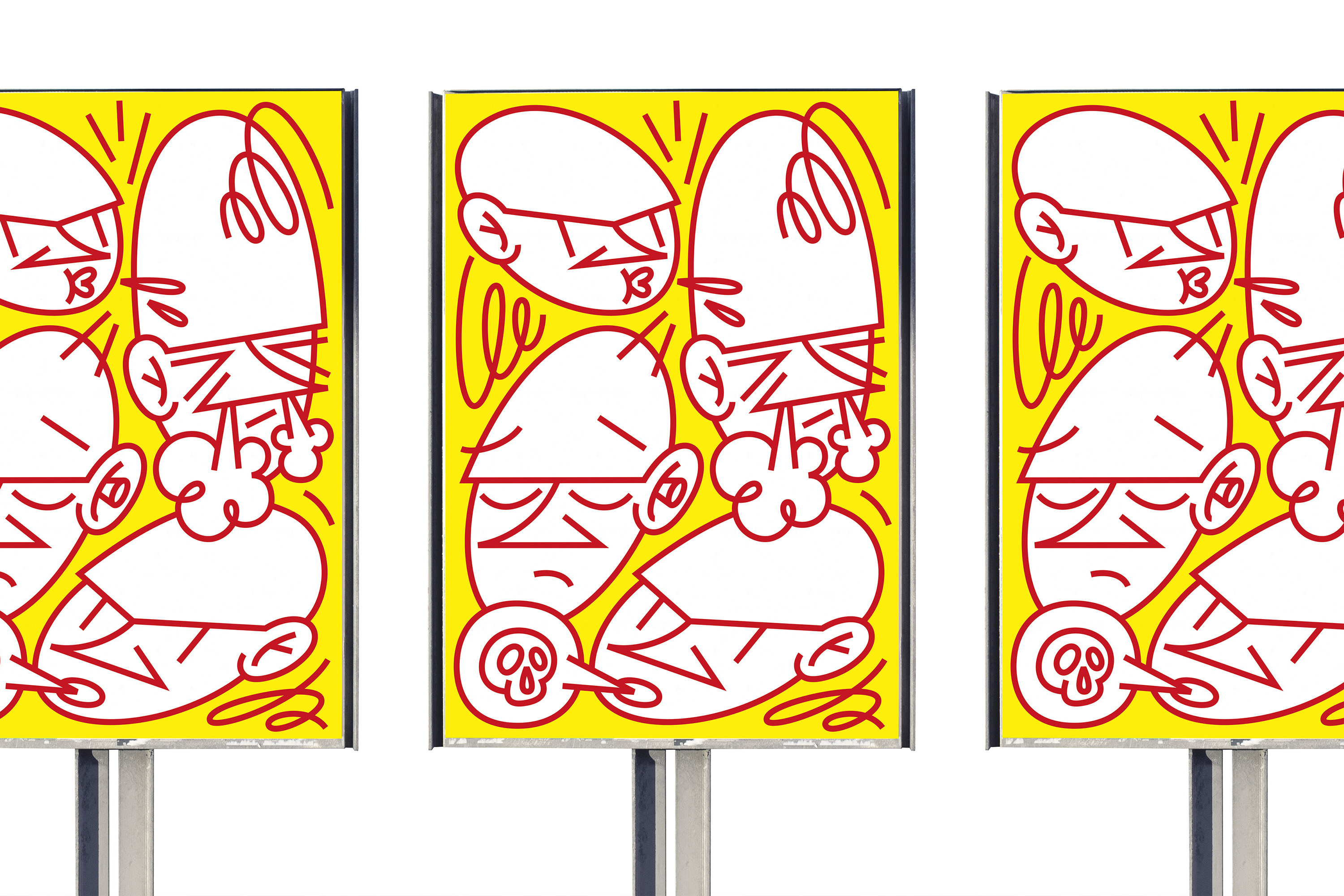 Three F4 posters side by side showing all the same poster, an illustration of people being mad at each other