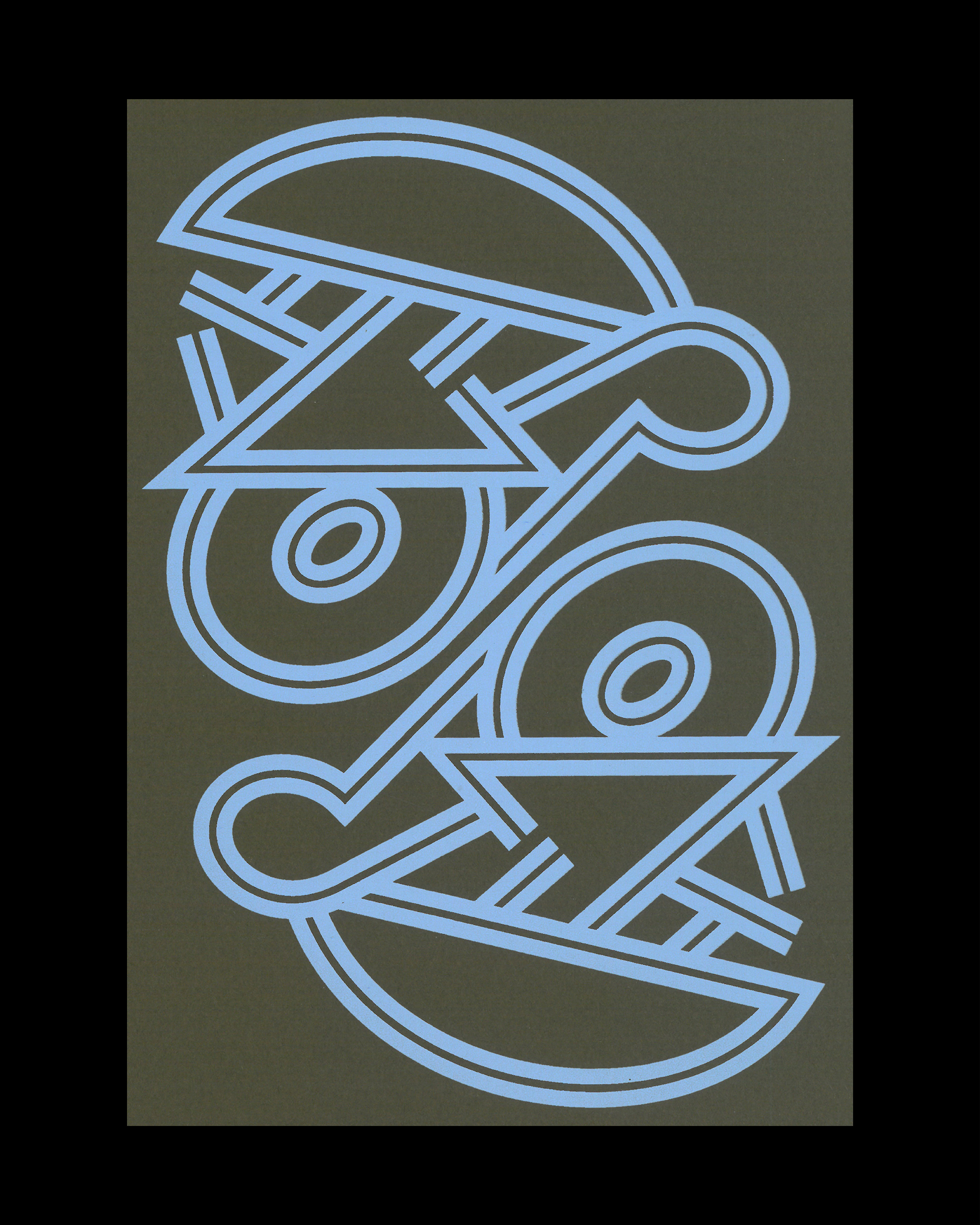 Abstract illustration of a face with interconnecting blue geometric shapes on a dark background.