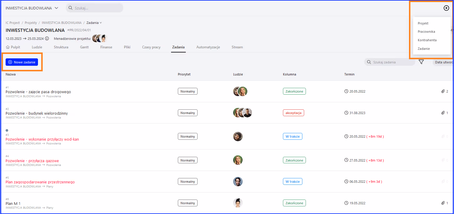 Dodawanie zadania w ICP