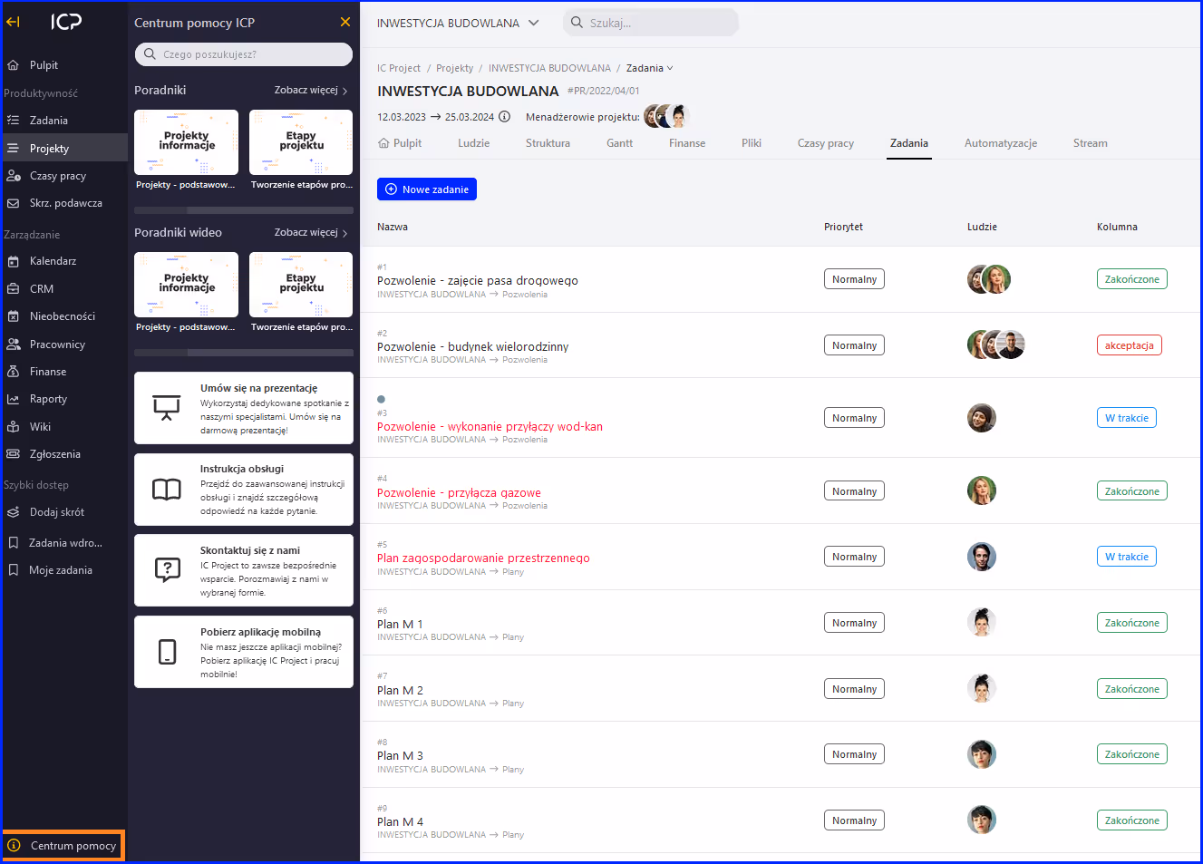Centrum wsparcia w IC Project