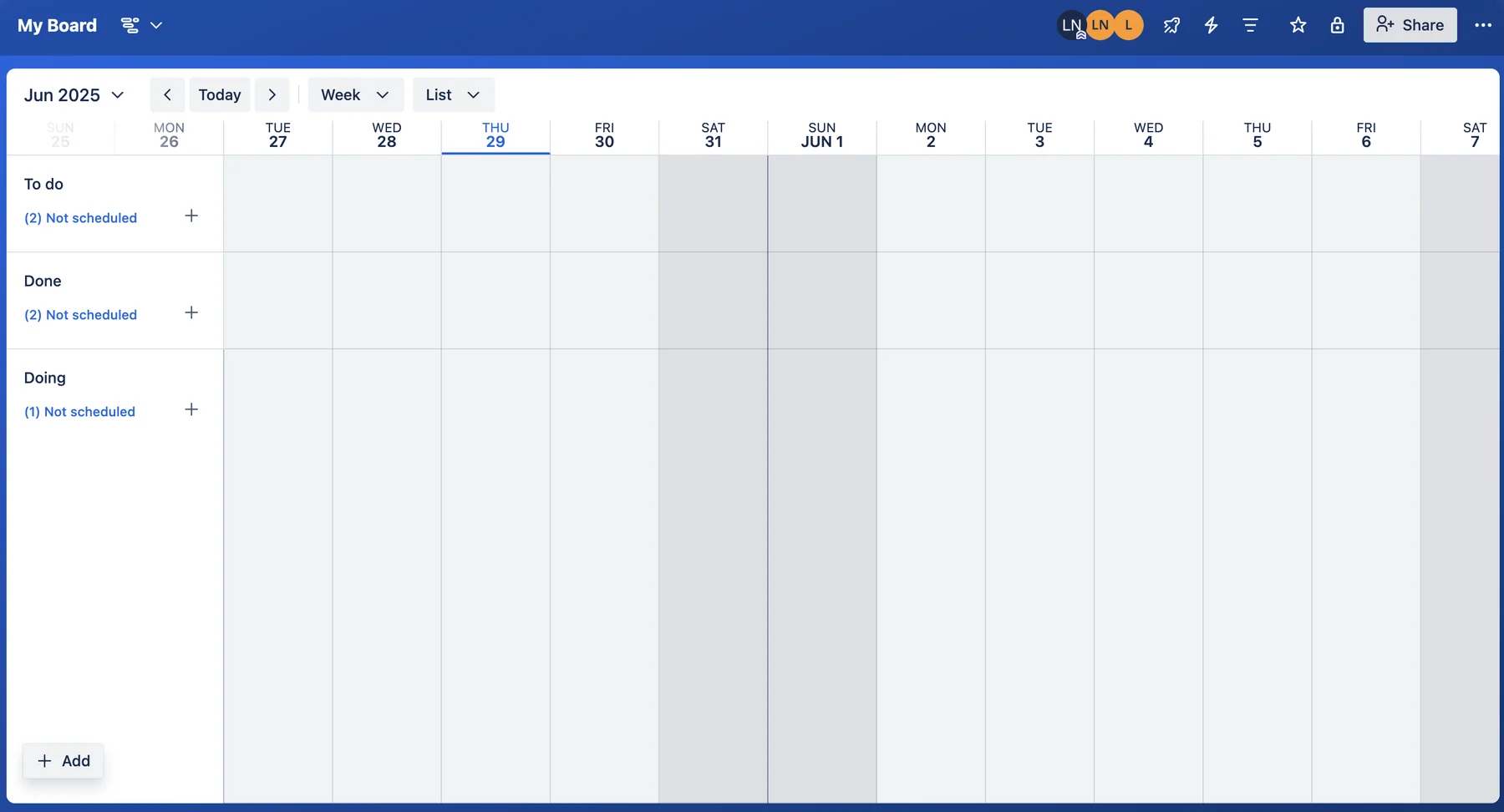 Widok osi czasu tablicy w Trello