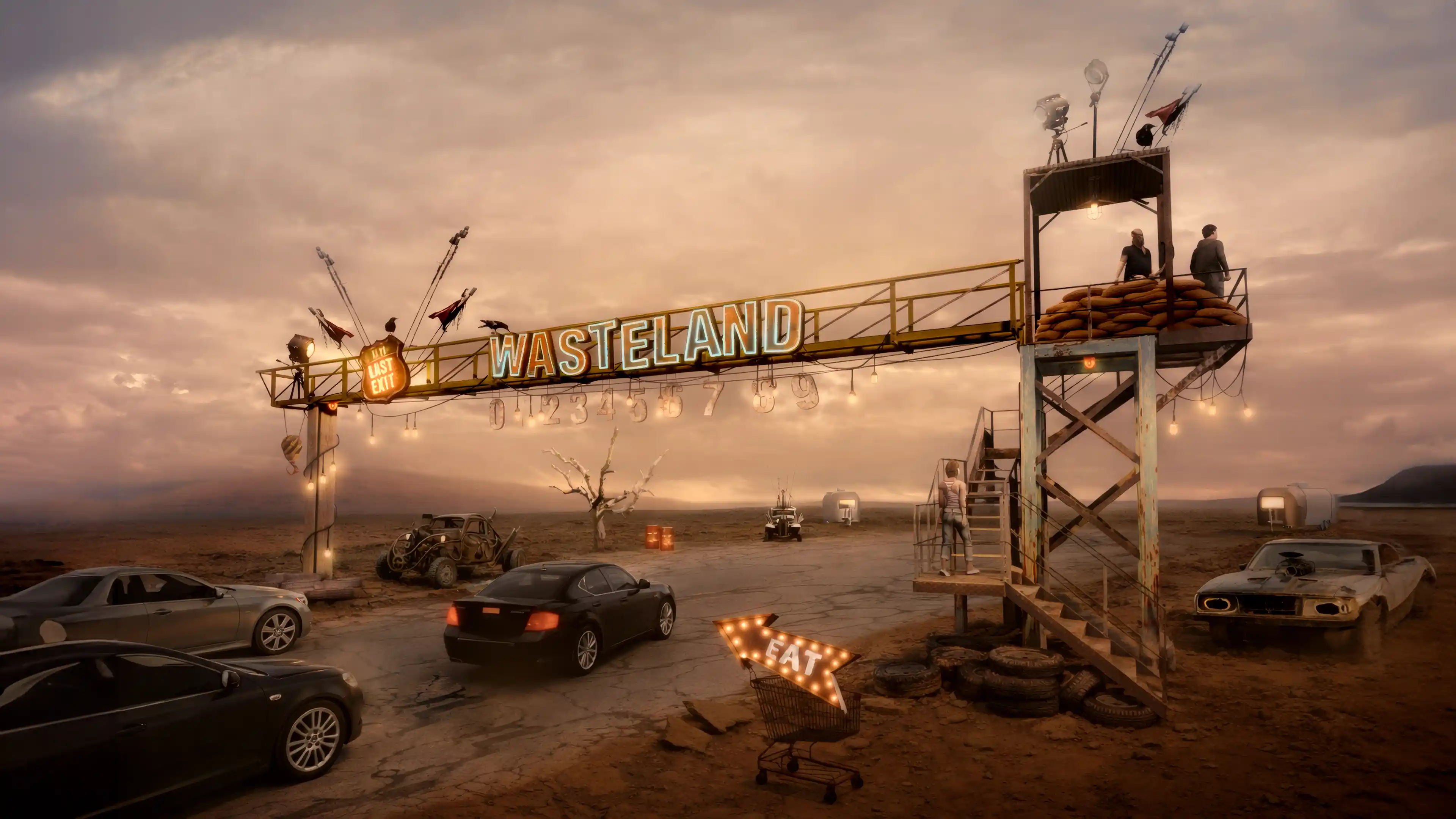 Themed signage for Last Exit, between Dubai and Abu Dhabi, by LIMAH