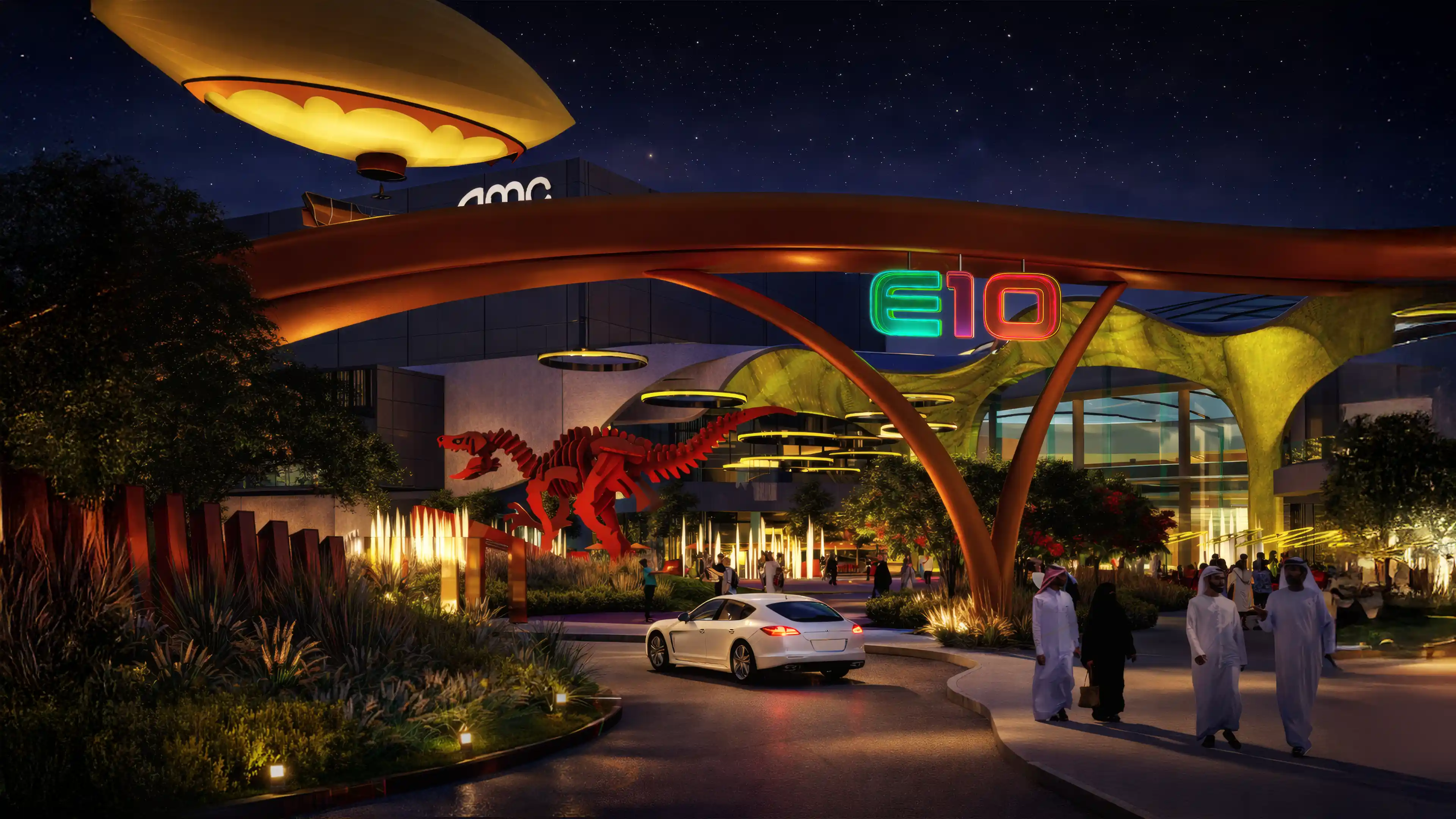 Main Identification Sign at the entrance of Exit 10 at nighttime, designed by LIMAH
