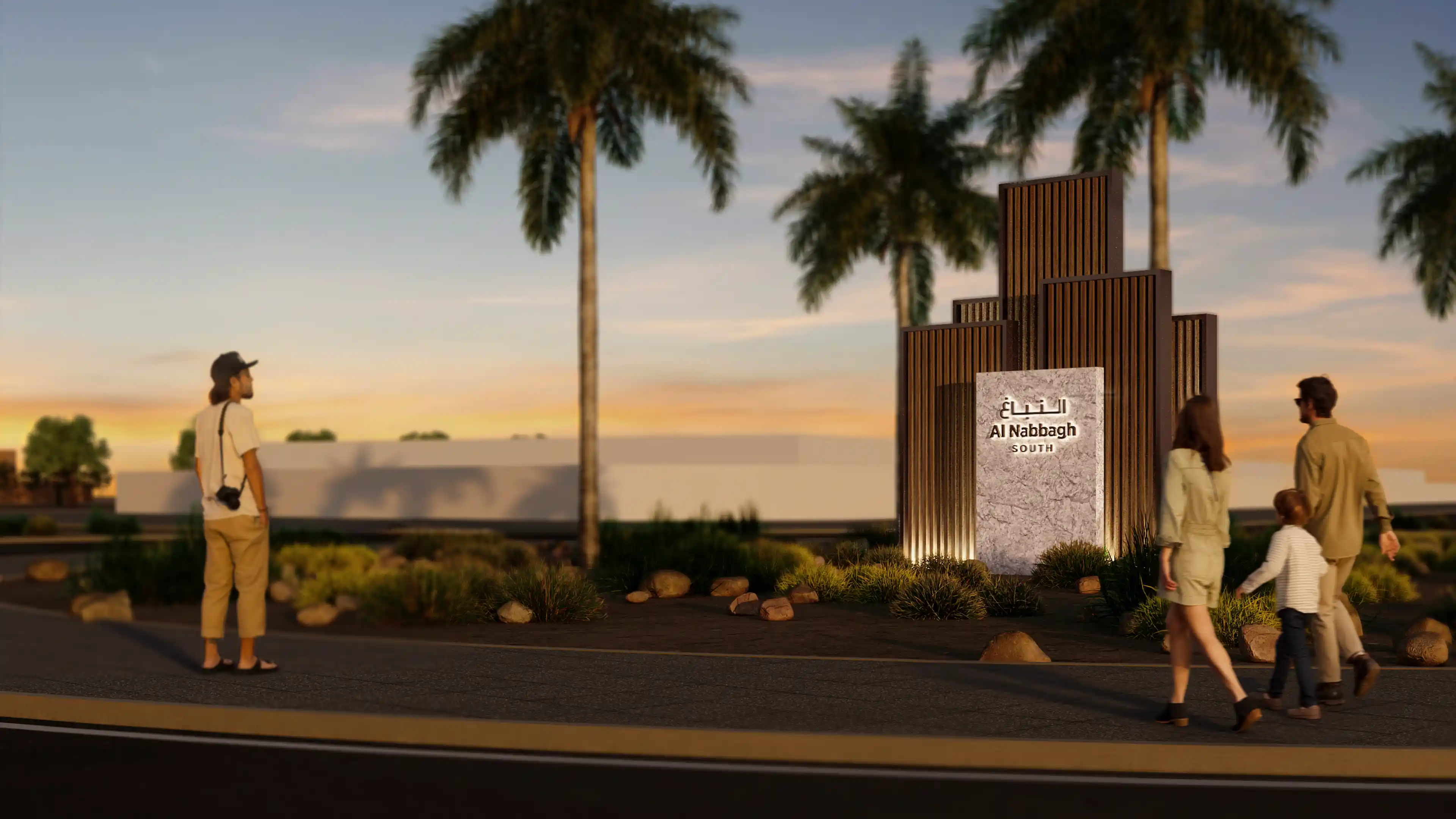 Nighttime view arrival Experience at Al Nabbagh in Al Ain, designed by LIMAH