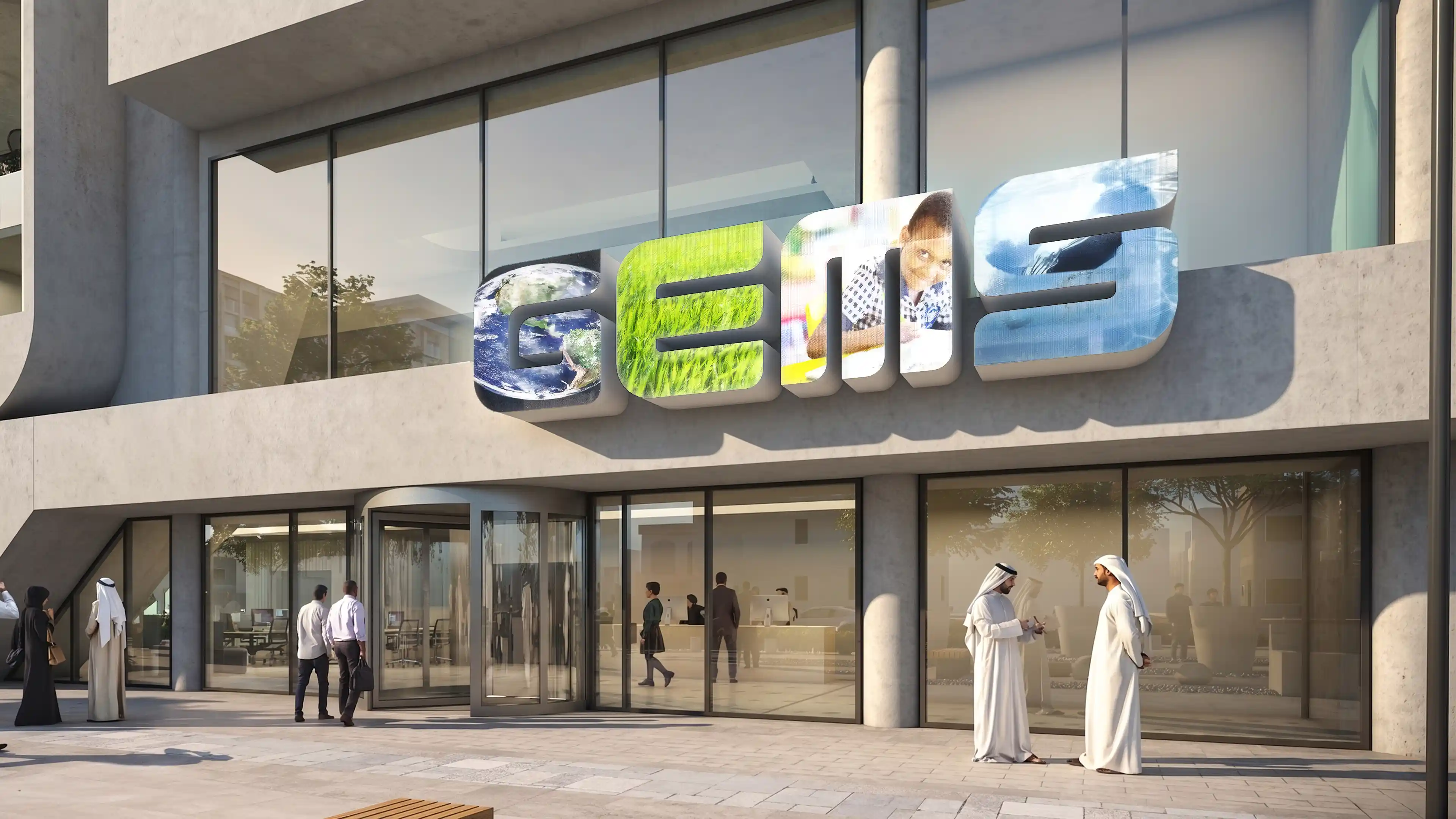 Main Identification Signage at GEMS Headquarters in Dubai, designed by LIMAH