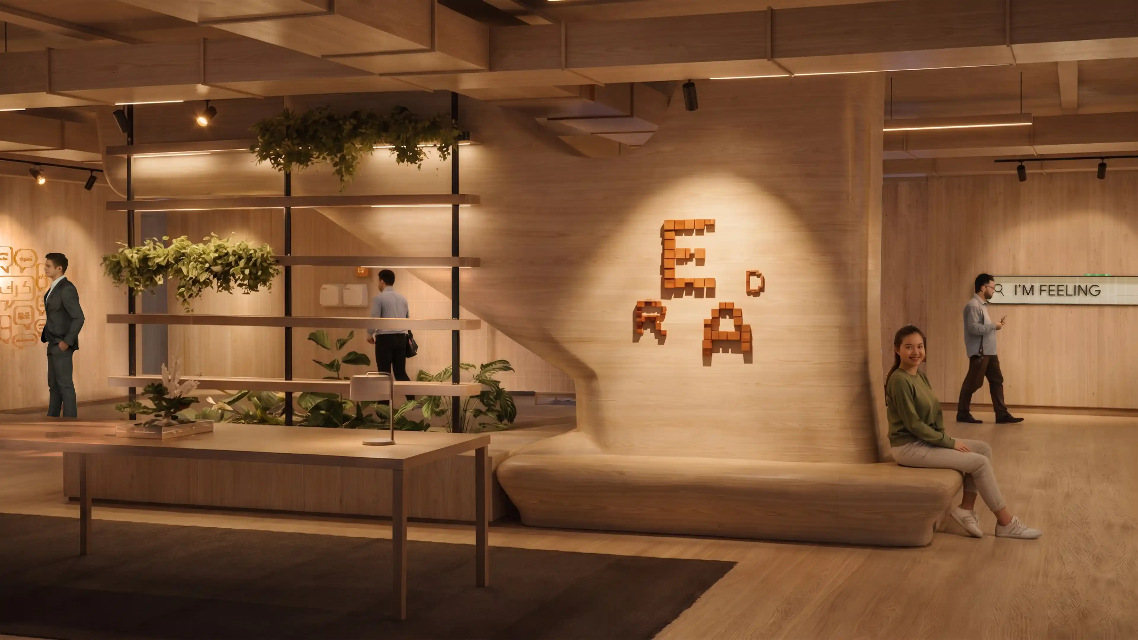 LIMAH's experiential wayfinding and environmental graphics for Google’s Innovation Hub in Dubai, at nighttime