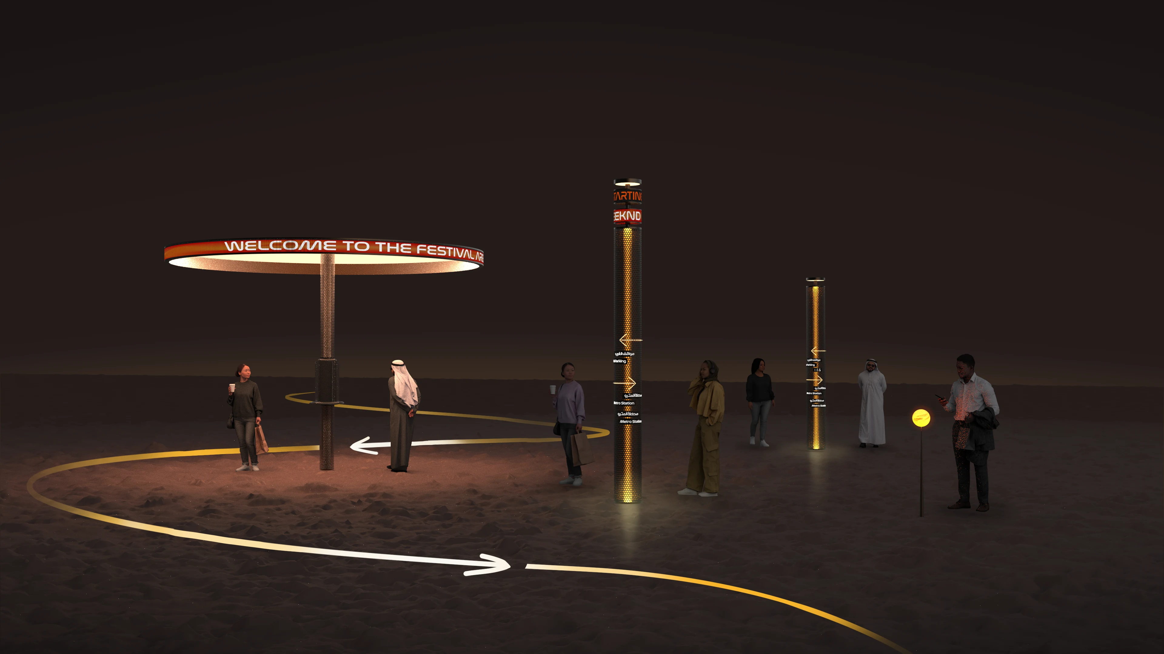 Digital-integrated signage creating a curated arrival experience at Festival Arena.
