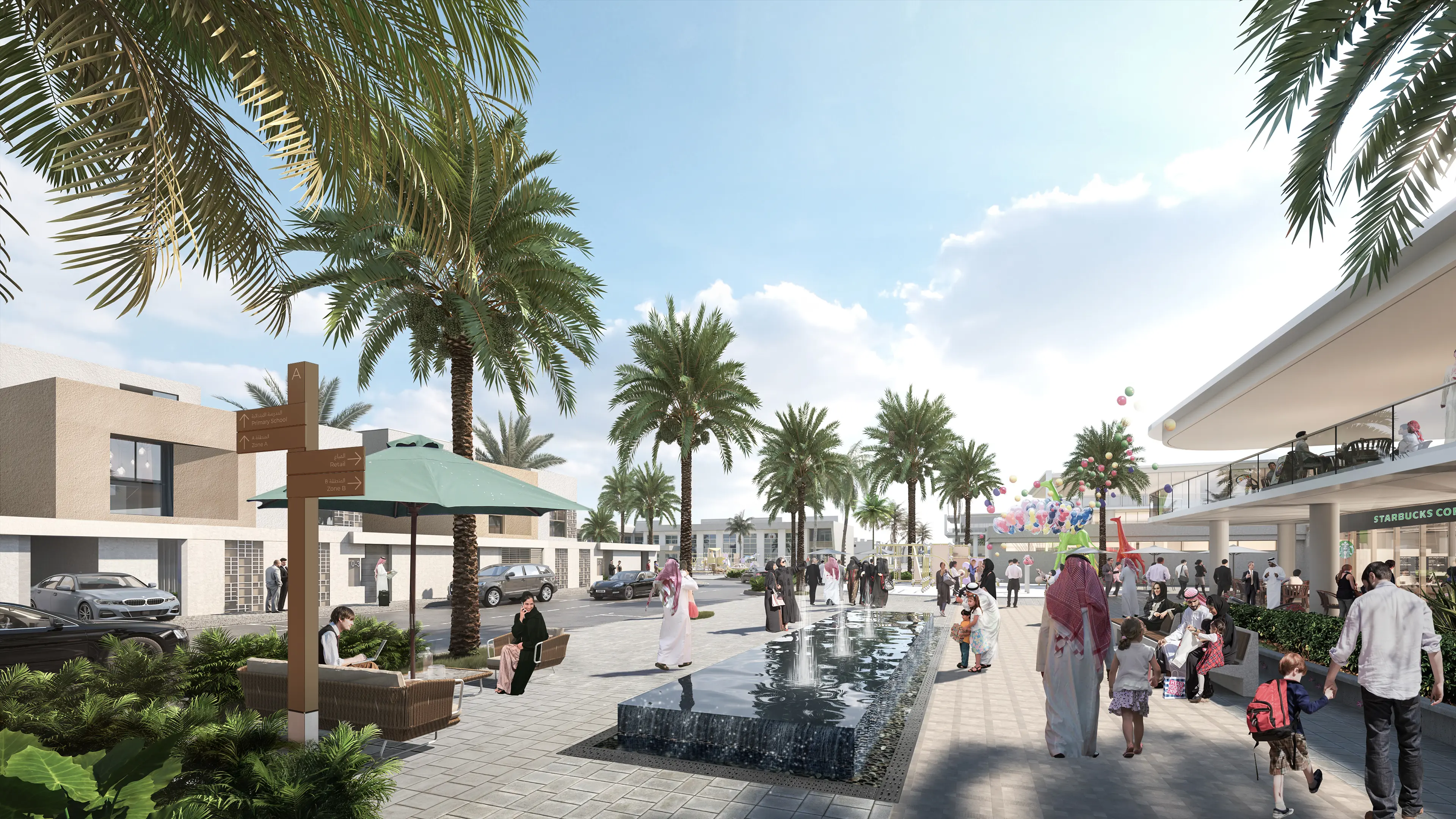 Pedestrian directional wayfinding signage at Marasi Al Khobar