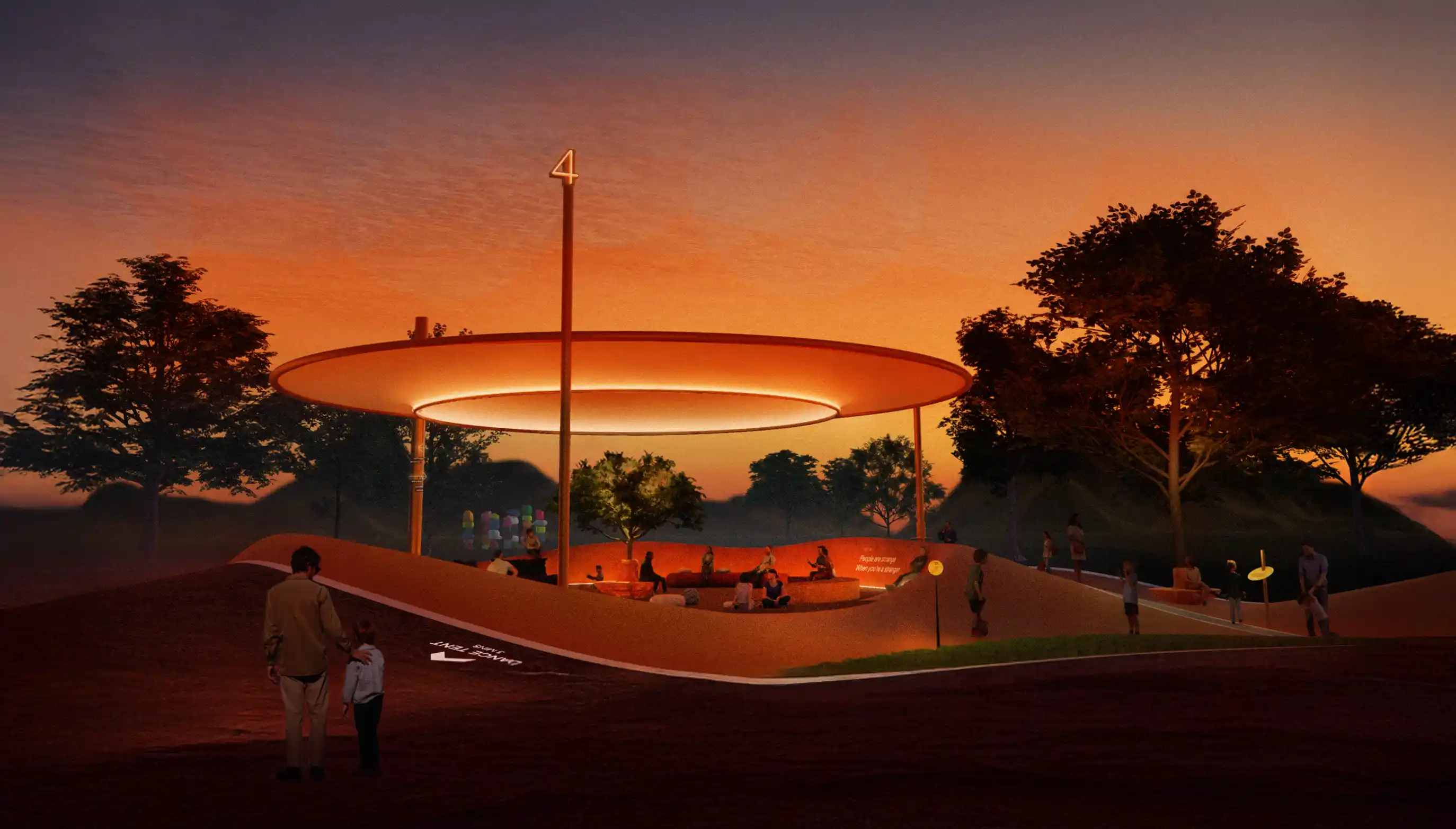 Integrated digital signage and placemaking elements at Festival Arena