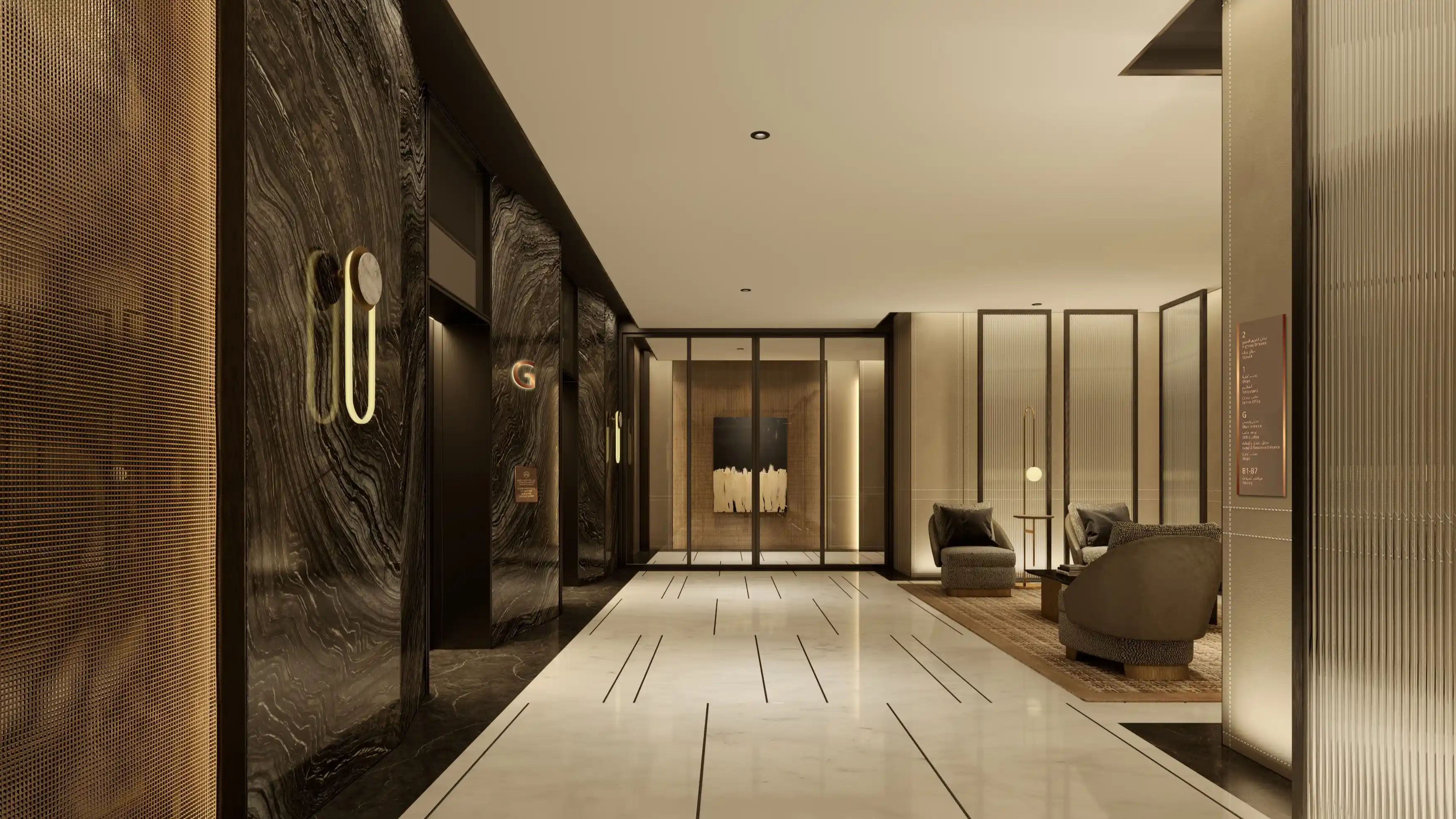 Guest navigating directional signage in the One Za'abeel lobby