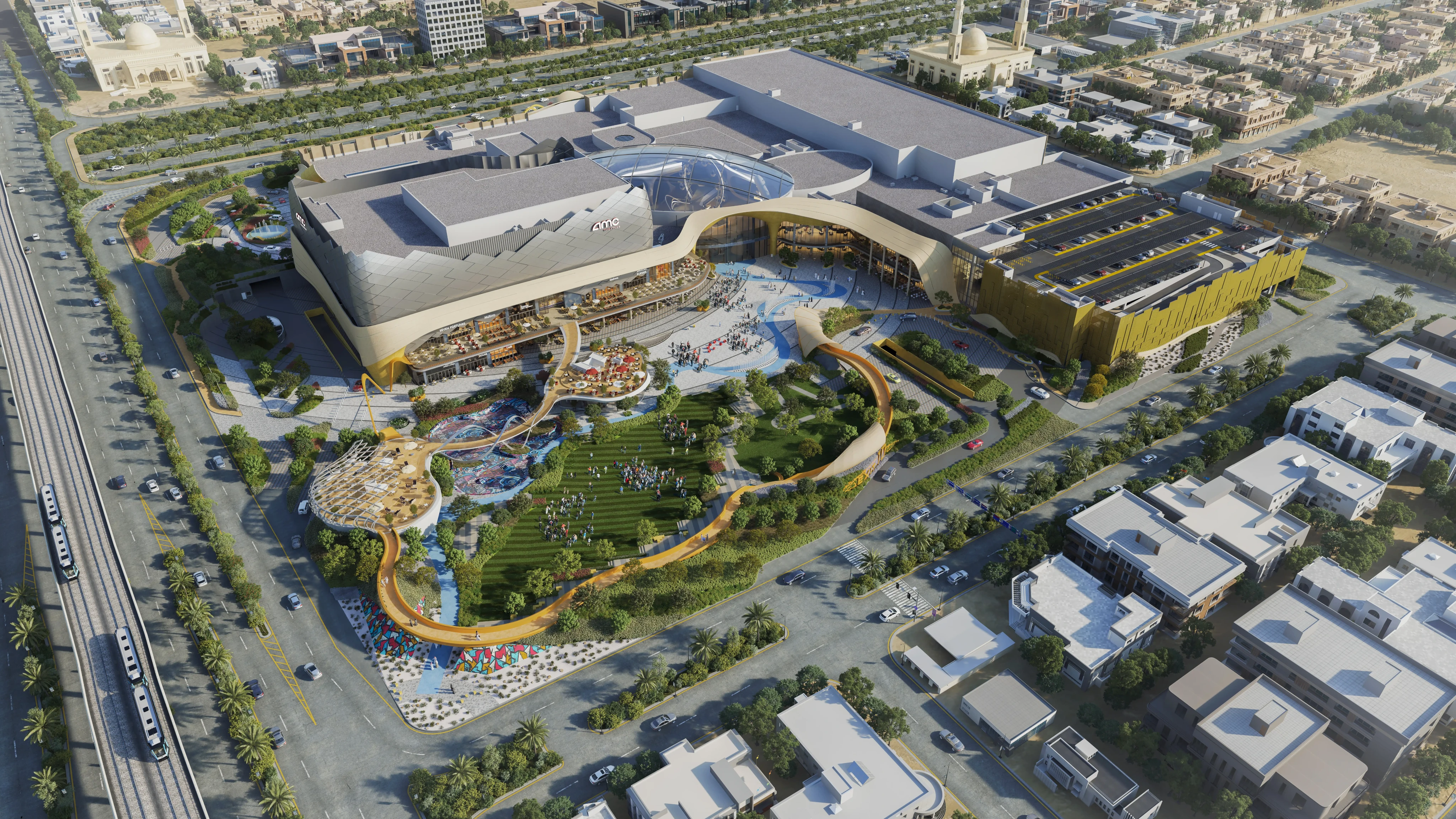 Aerial visualisation of the Exit 10 venue, showing the overall site layout and visitor circulation.