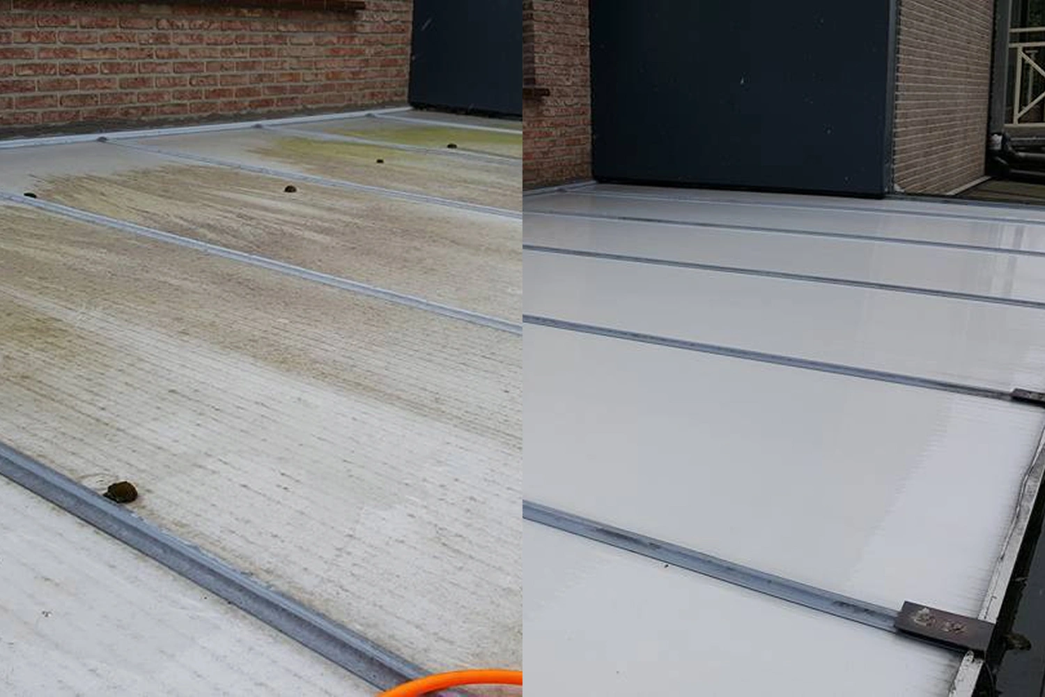 Carport grondig gereinigd in Boechout met zichtbaar verschil tussen voor en na