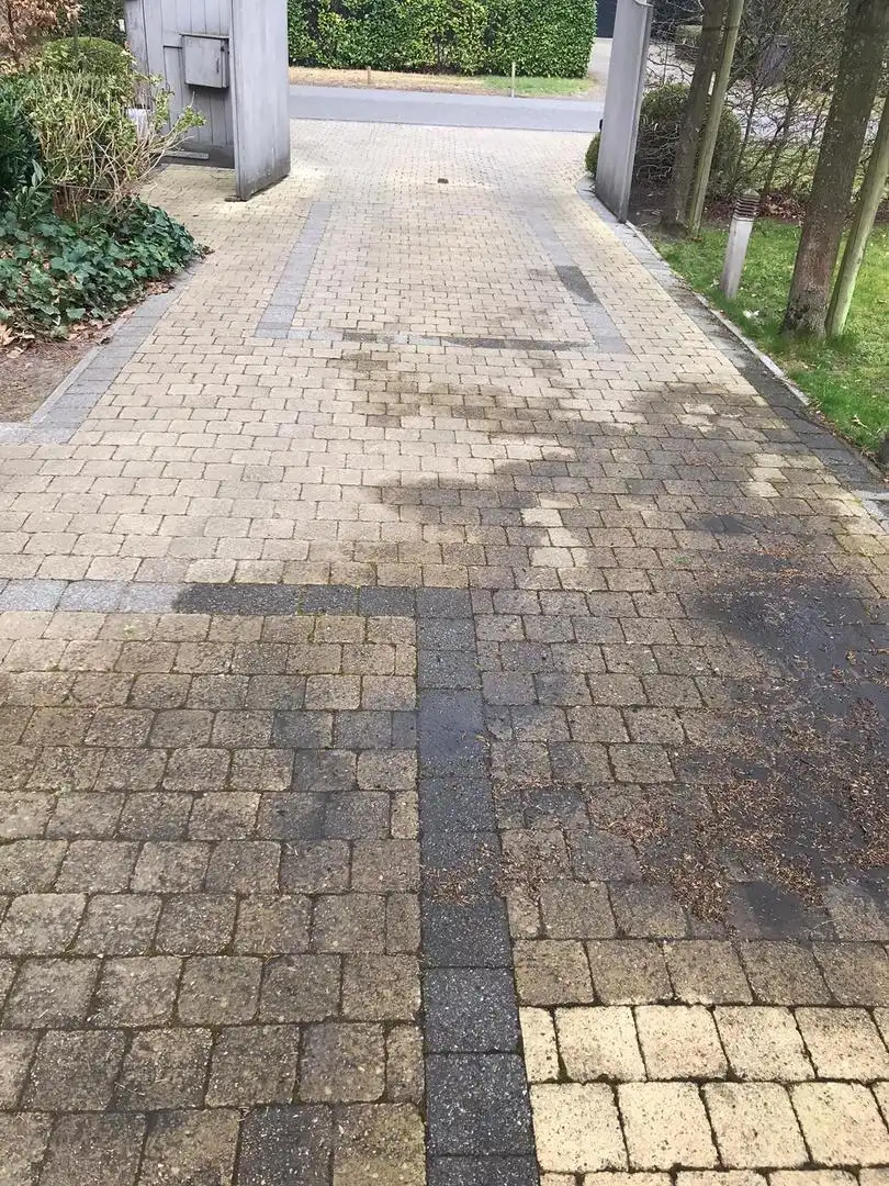 Oprit van klinkers schoongemaakt door Diamond Cleaning Belgium