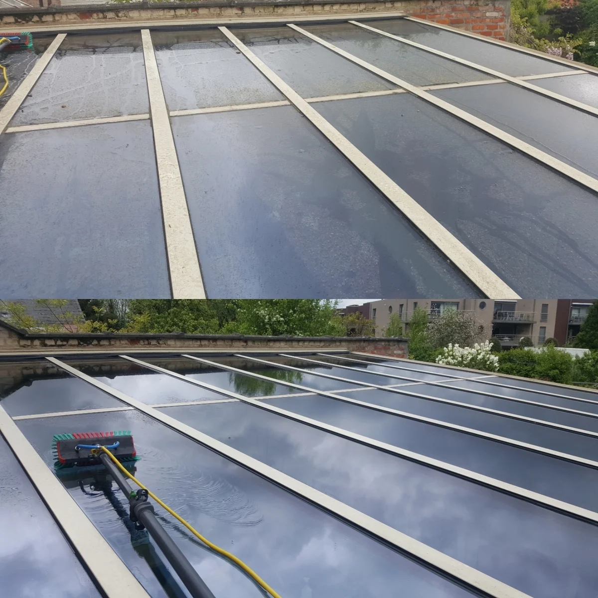 Glazen carport professioneel gereinigd door Diamond Cleaning Belgium in Boechout